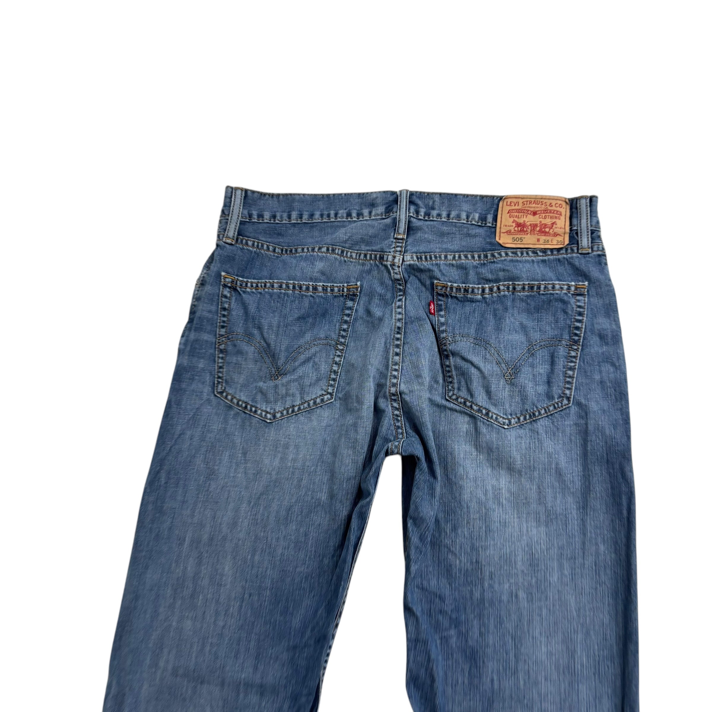 Levis 505 Jeans W34 L30 Mens Mid Blue Regular Straight Fit Vintage Denim (E)