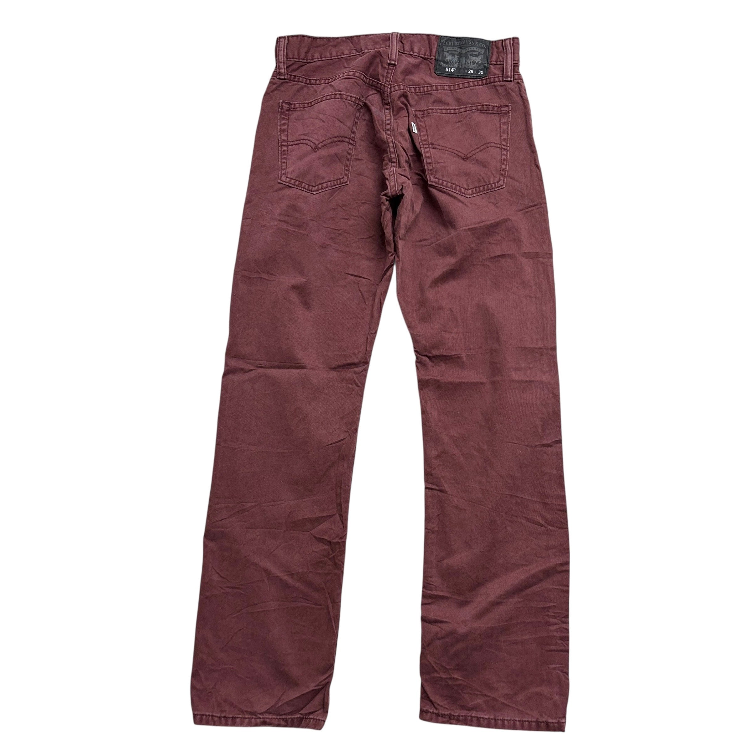 Levis 514 Trousers W29 L30 Mens Burgundy Regular Straight Fit Pants