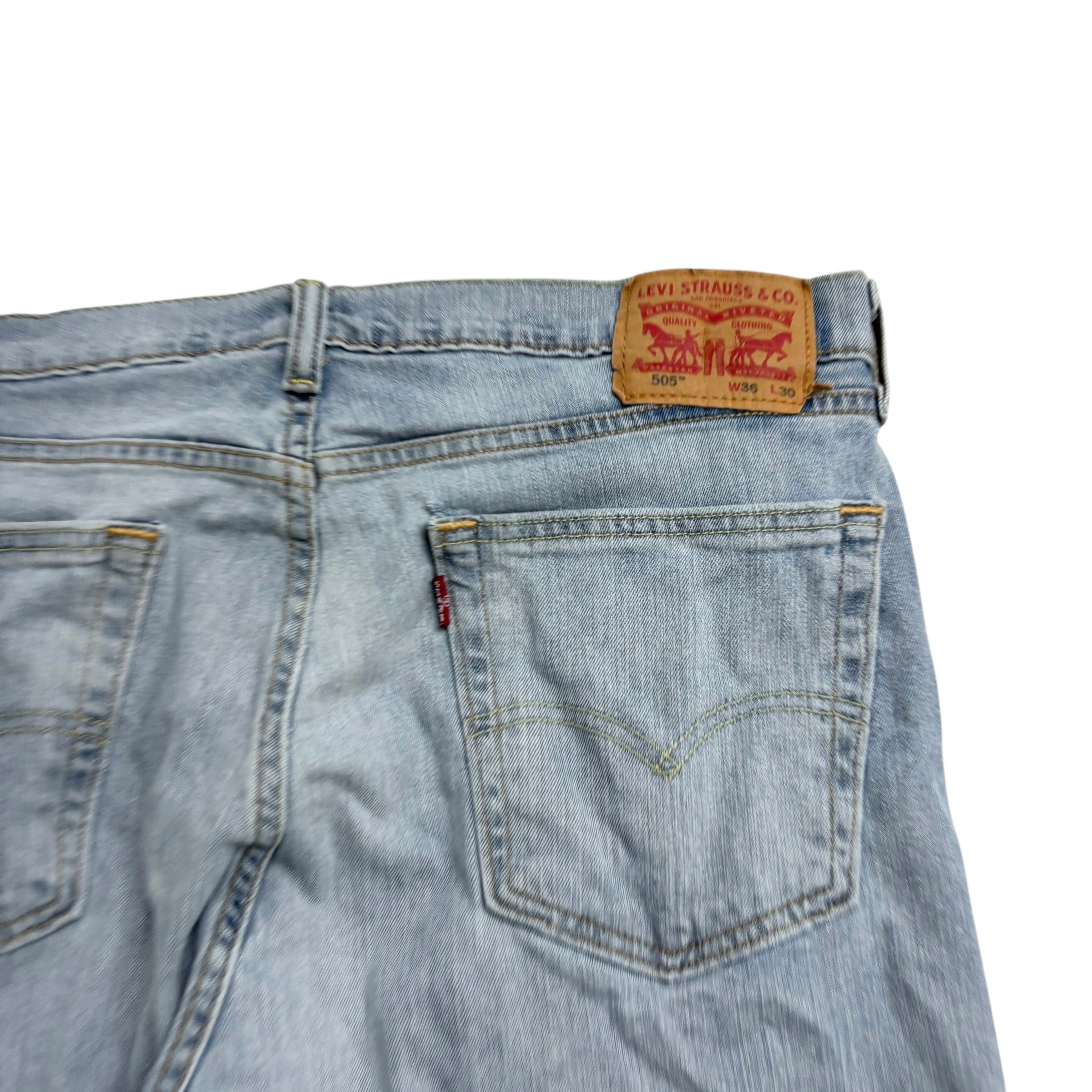 Levis 505 Jeans W36 L30 Mens Light Blue Regular Straight Fit Stretch Denim