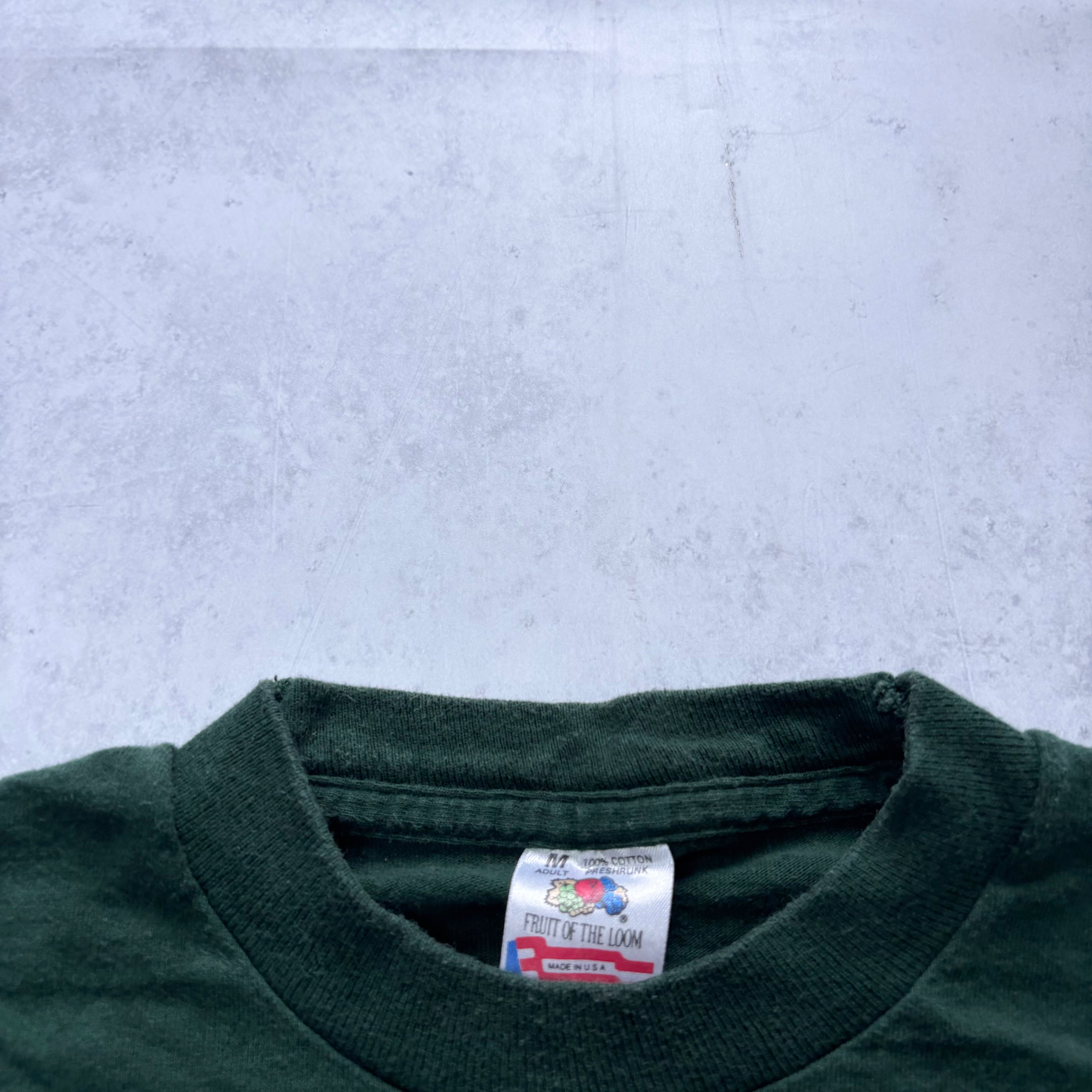 Vintage T Shirt Mens Medium Green Single Stitch Graphic Print 90s USA Tourist (E)