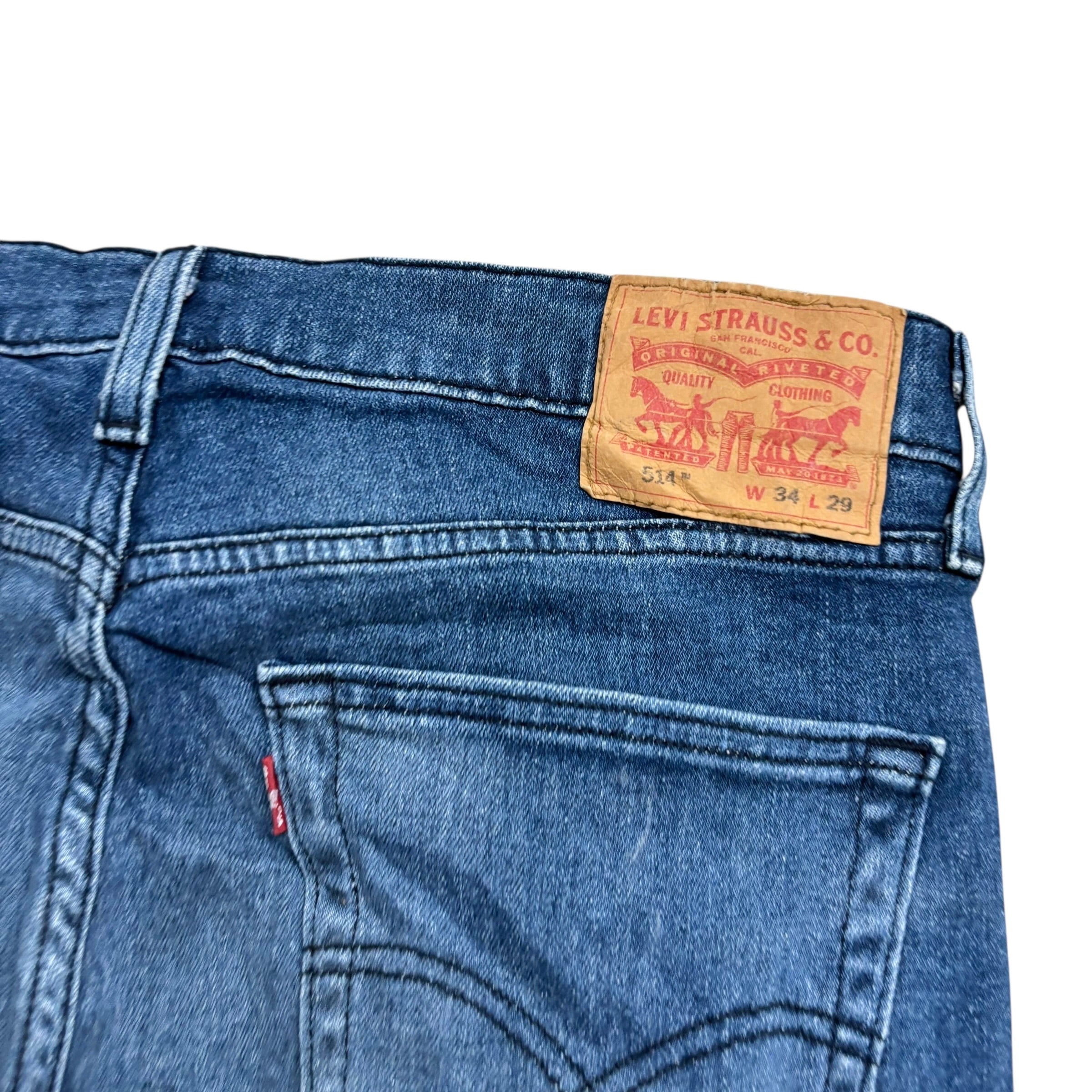 Levis 514 Jeans W34 L29 Mens Navy Blue Regular Straight Fit Stretch Denim (E)