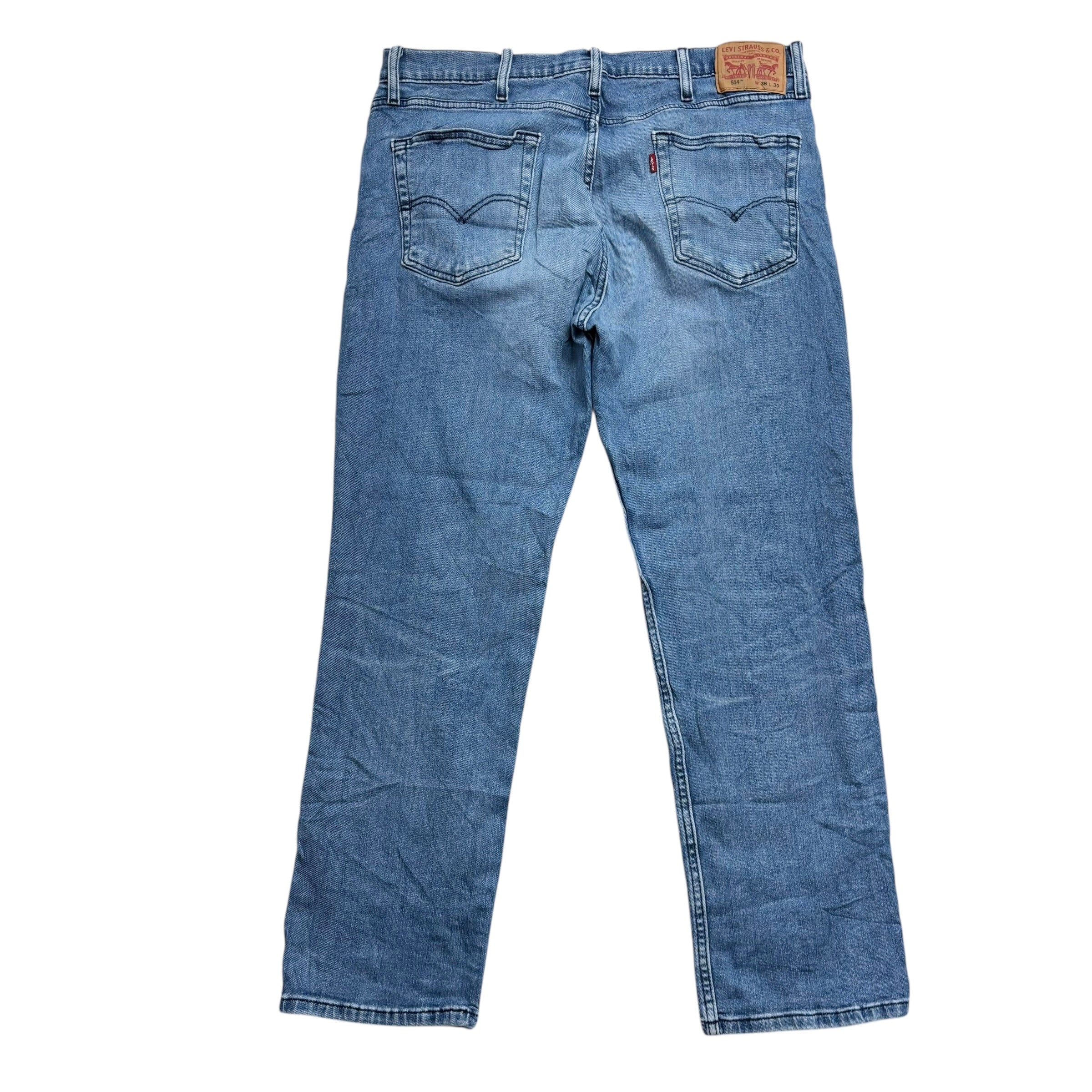 Levis 514 Jeans W38 L30 Mens Navy Blue Regular Straight Fit Stretch Denim (F)