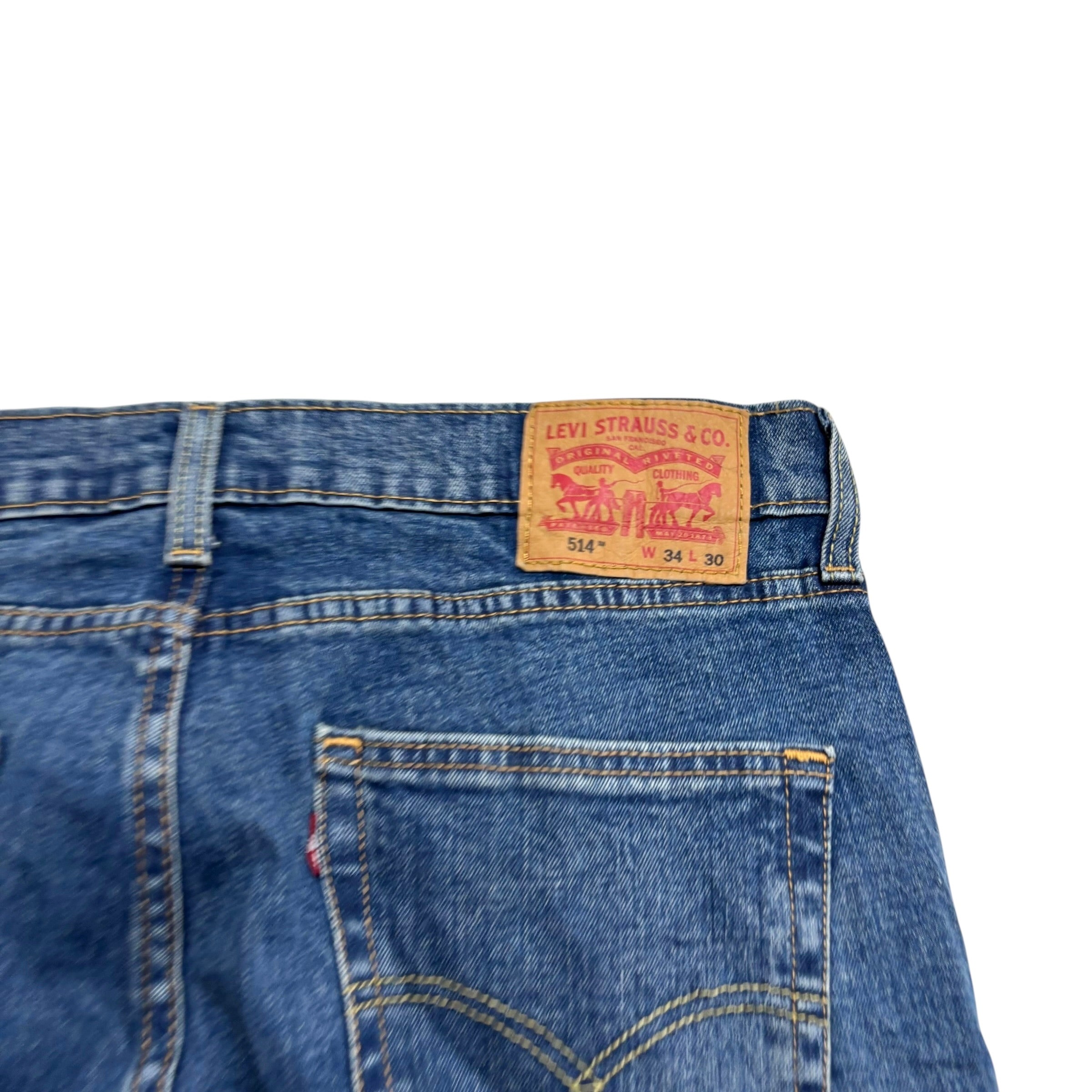 Levis 514 Jeans W34 L30 Mens Mid Blue Regular Straight Fit Stretch Denim (E)