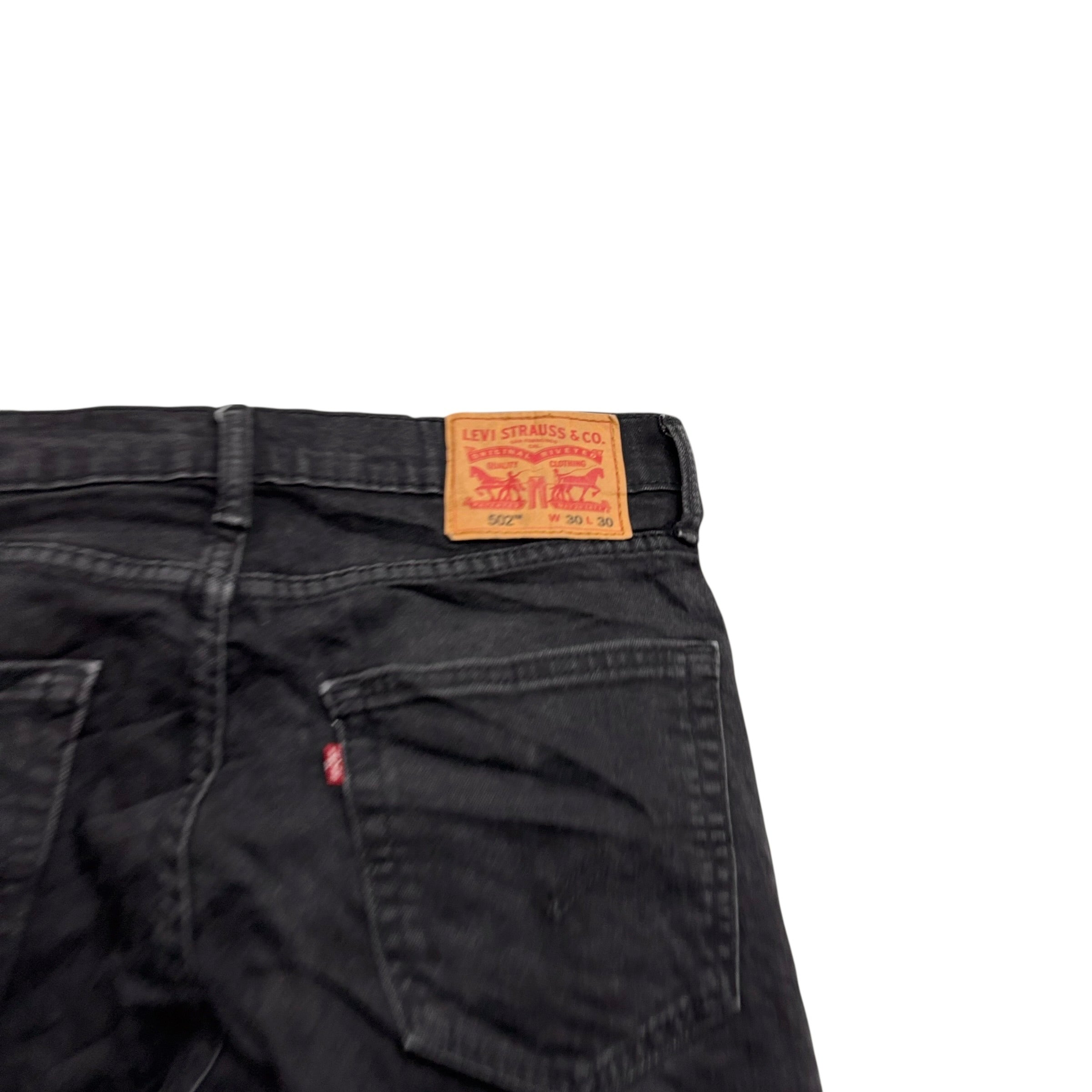 Levis 502 Jeans W30 L29 Mens Black Regular Tapered Fit Stretch Denim (E)