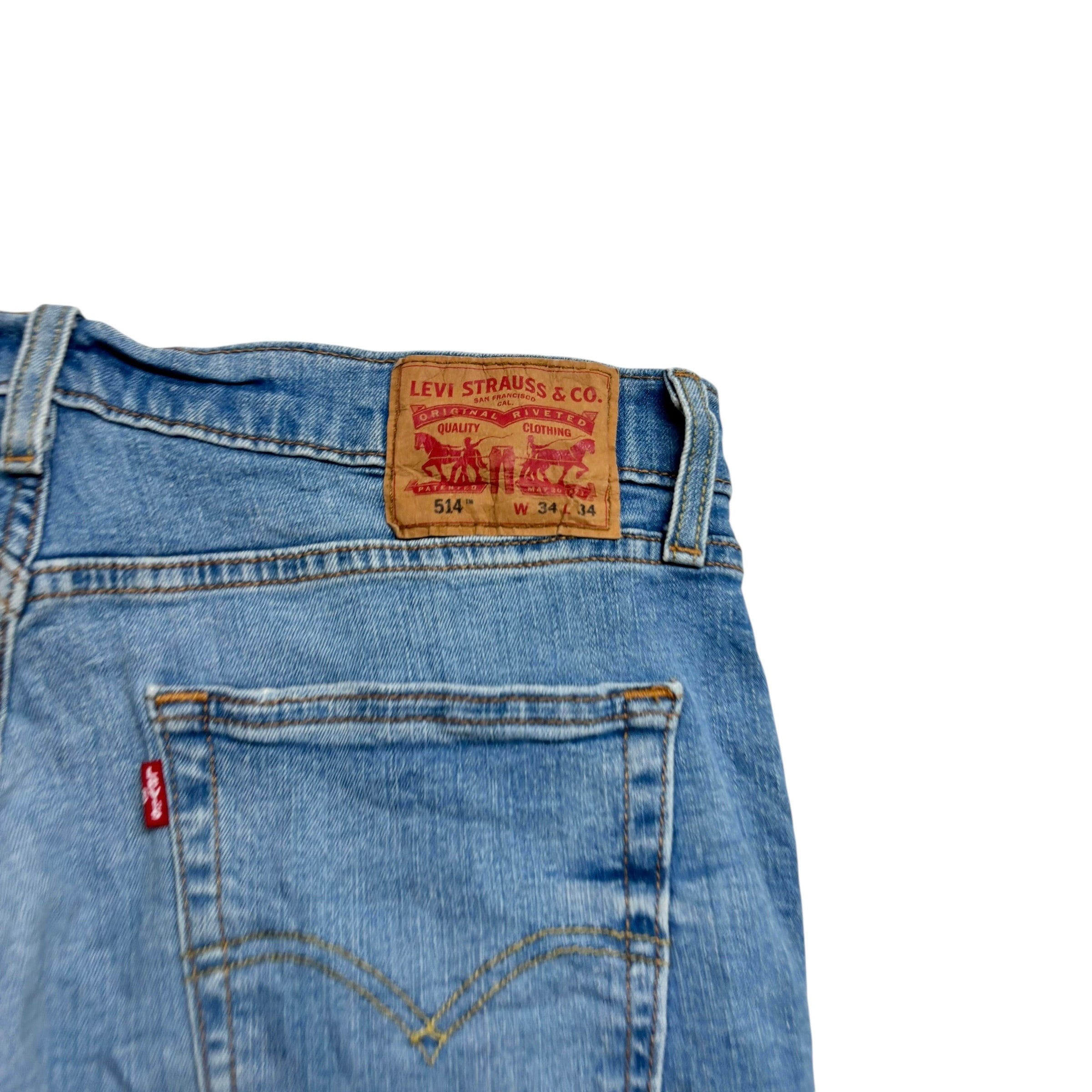 Levis 514 Jeans W34 L34 Mens Light Blue Regular Straight Fit Stretch Denim