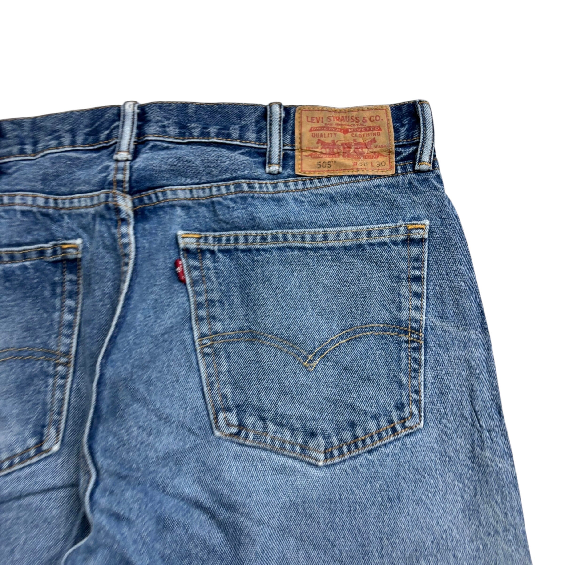 Levis 505 Jeans W38 L30 Mens Mid Blue Regular Straight Fit Vintage Denim