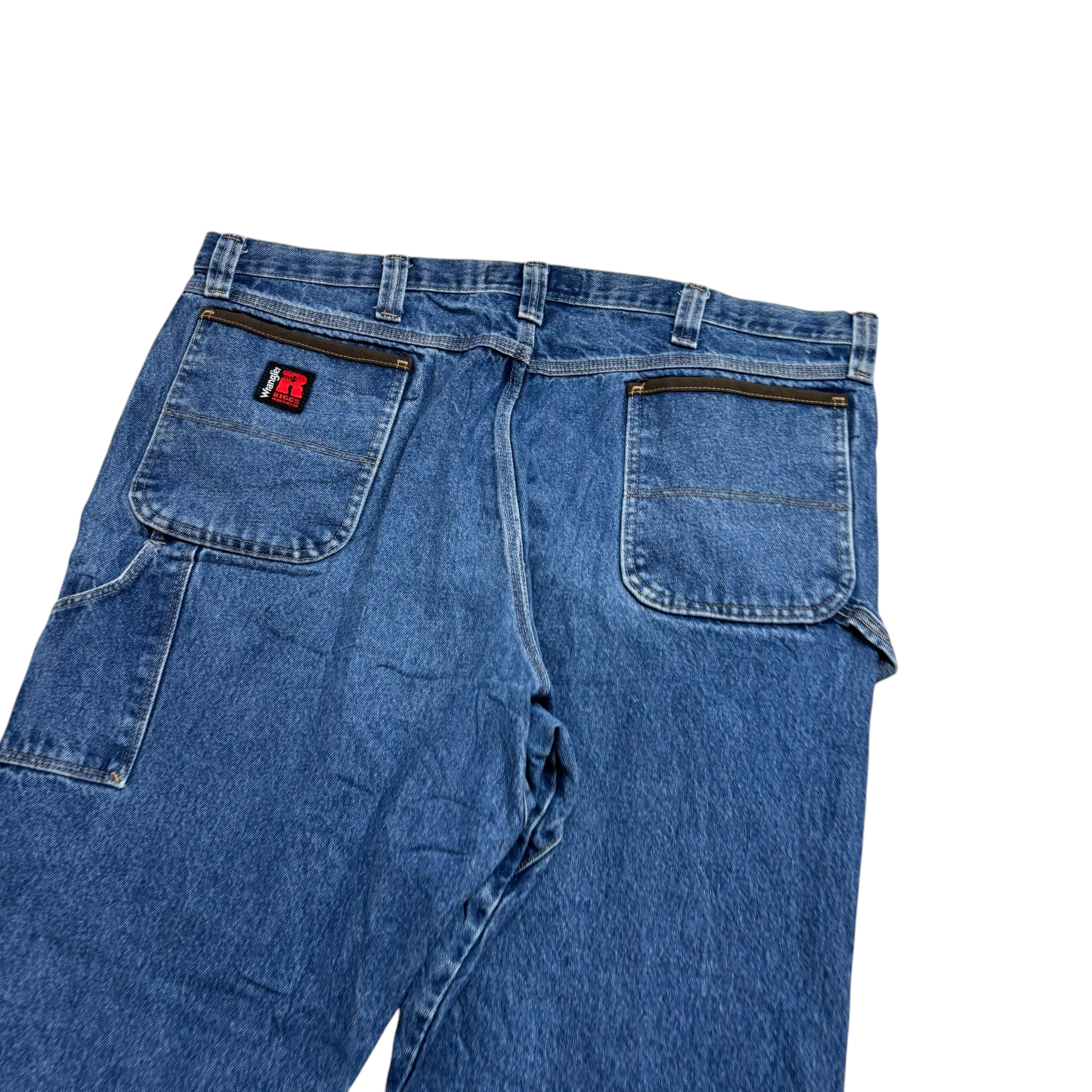 Wrangler Carpenter Jeans W42 L30 Mens Mid Blue Relaxed Straight Fit Denim