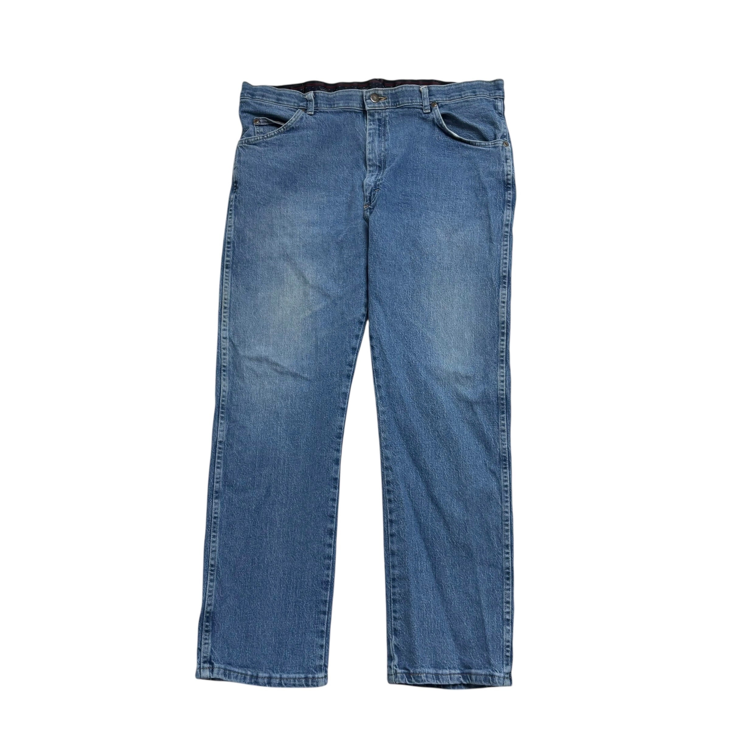 Wrangler Jeans W38 L30 Mens Mid Blue Regular Straight Fit Stretch Denim