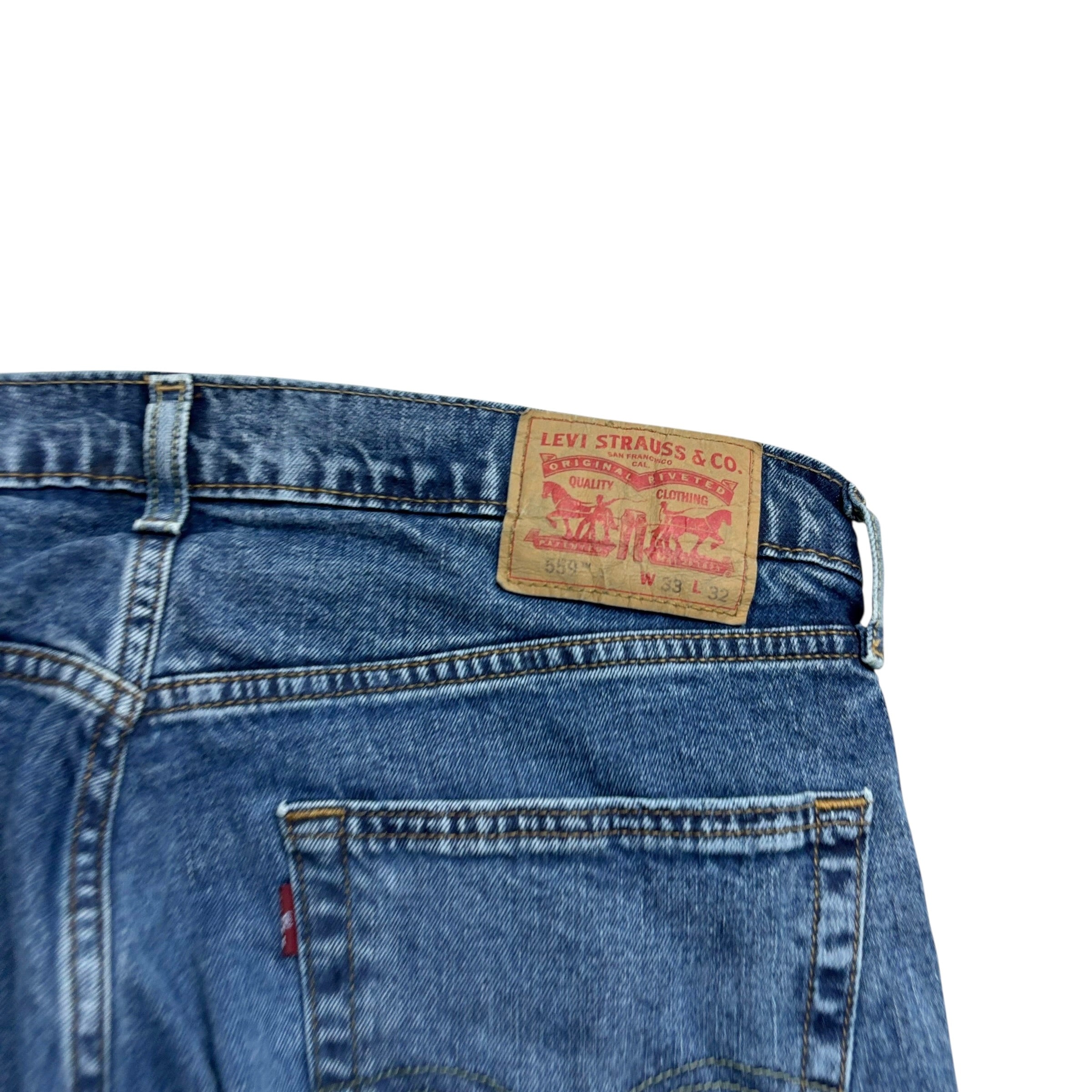 Levis 559 Jeans W33 L32 Mens Mid Blue Relaxed Straight Fit Stretch Denim (E)