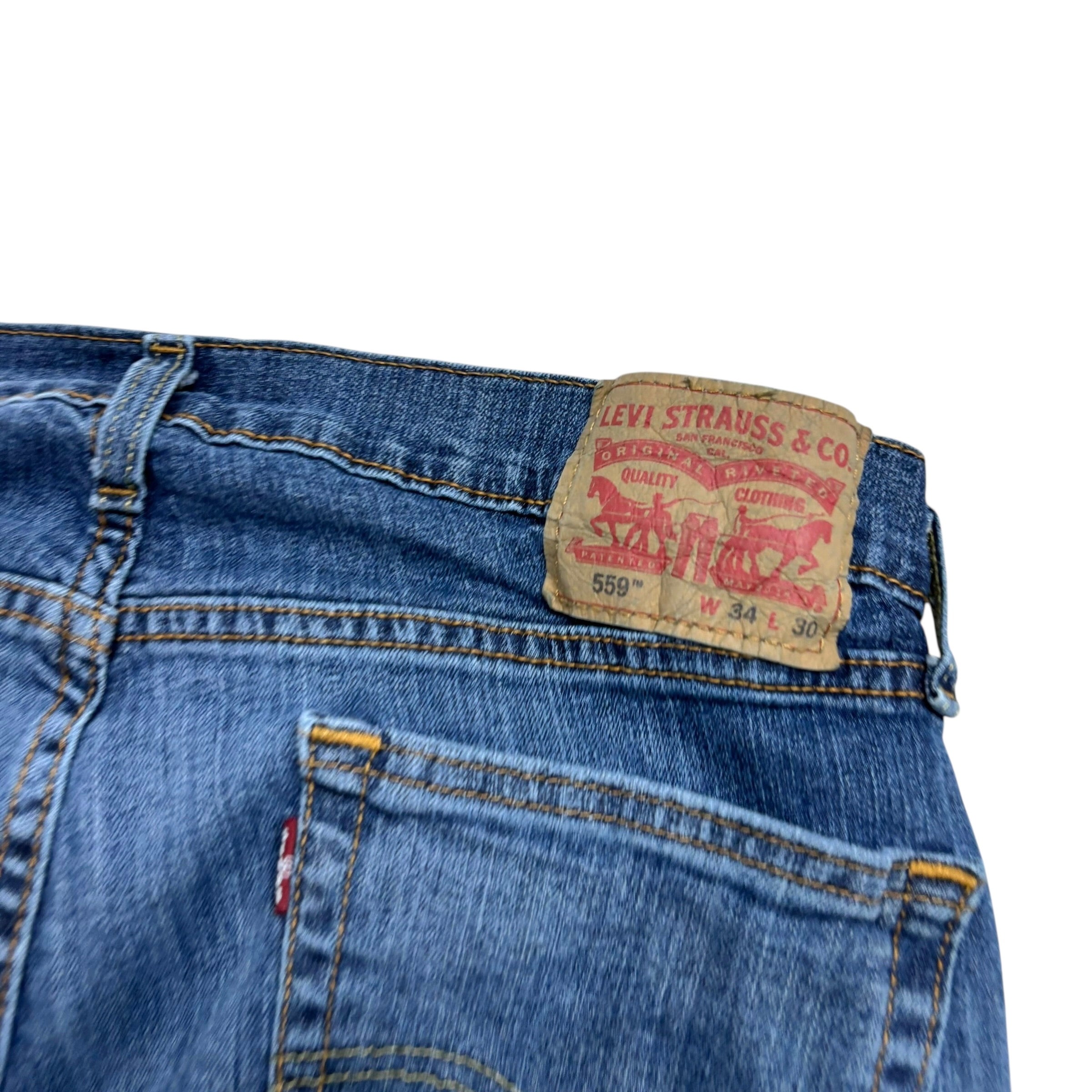 Levis 559 Jeans W34 L30 Mens Mid Blue Regular Straight Fit Stretch Denim (E)
