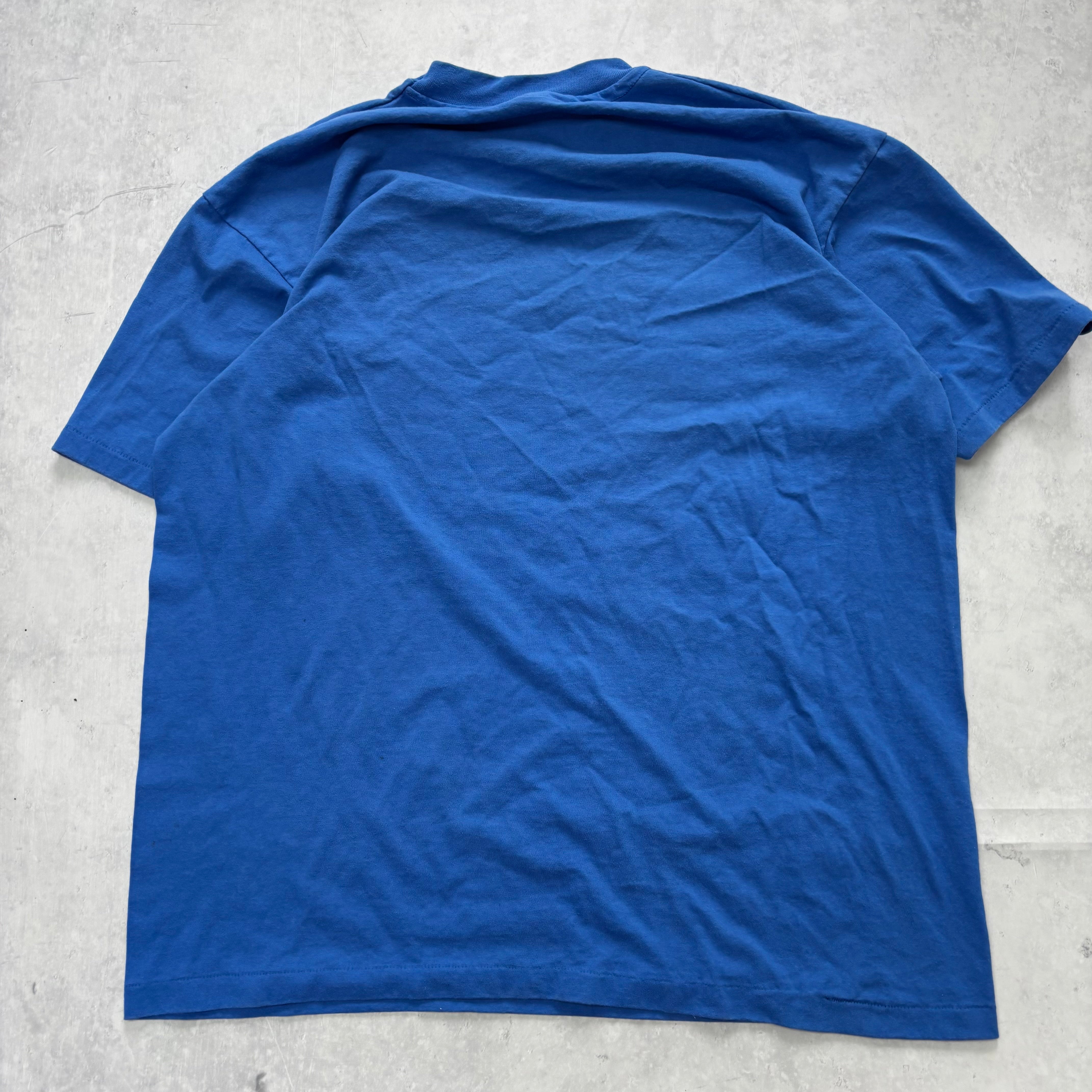 Vintage T Shirt Mens Large Blue Single Stitch Graphic Print 90s USA Tourist (E)