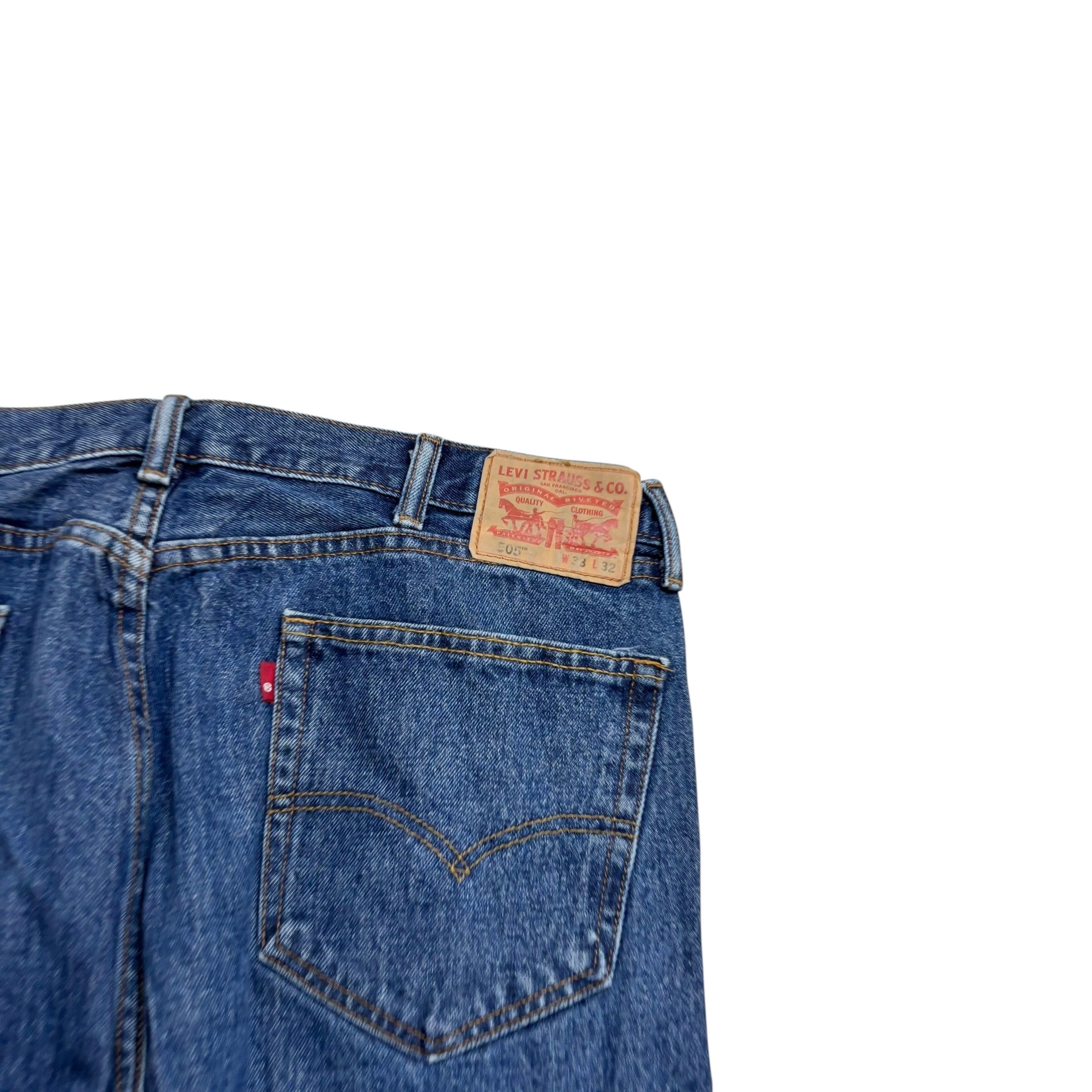 Levis 505 Jeans W38 L32 Mens Mid Blue Regular Straight Fit Denim (E)