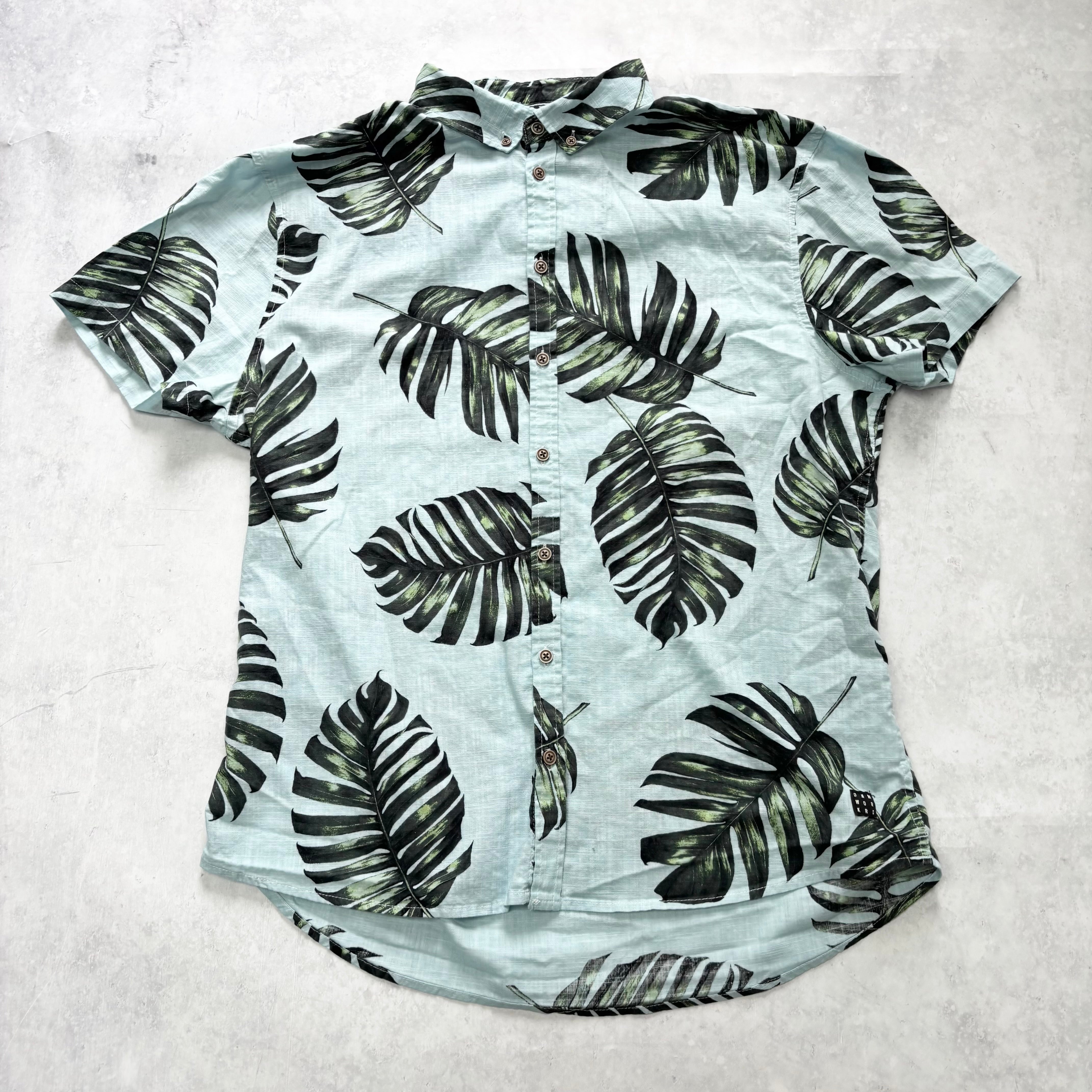 Hawaiian Shirt Mens XL Blue Floral Aloha Short Sleeve Cotton Slim Fit (E)