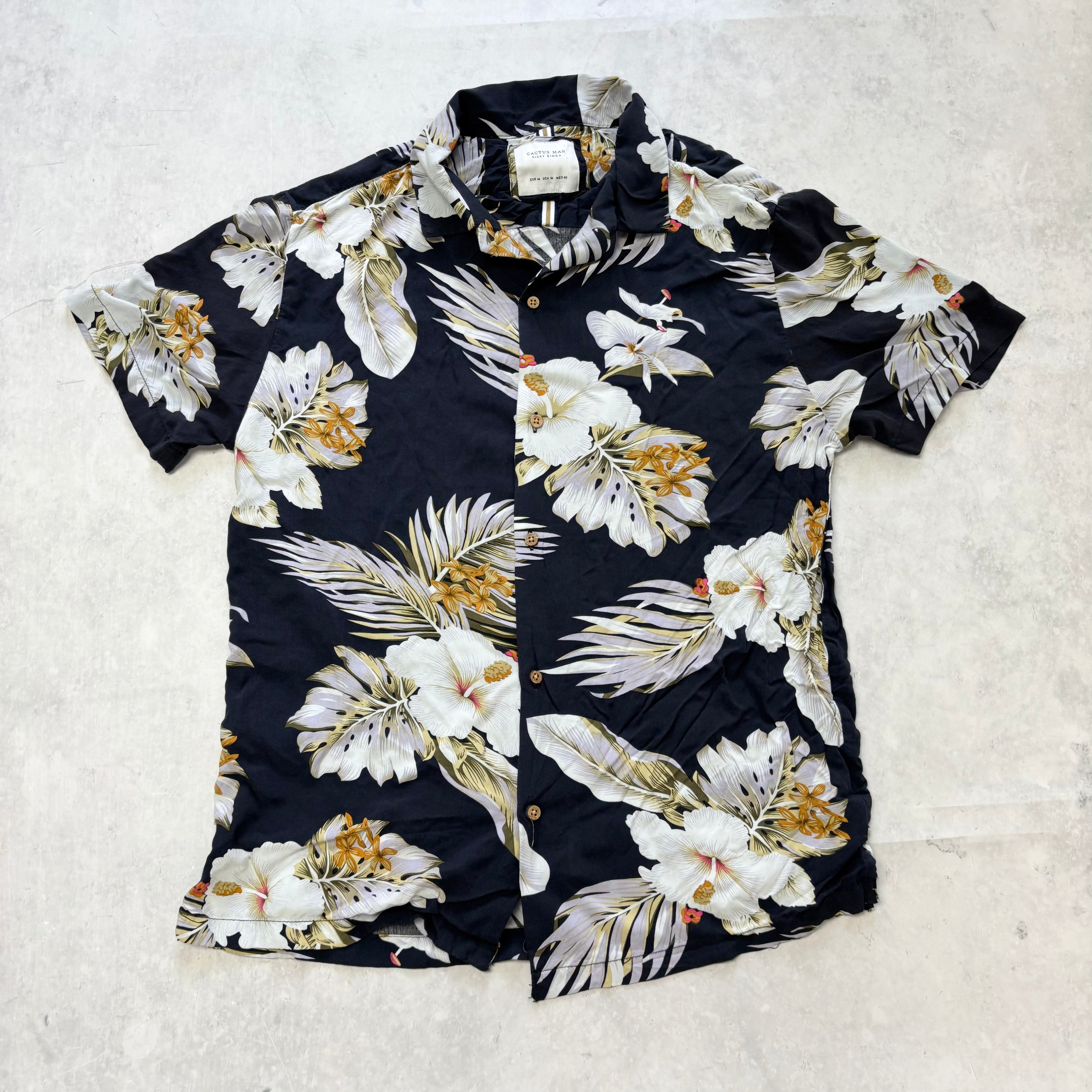 Hawaiian Shirt Mens Small Navy Short Sleeve Viscose Regular Fit (E)