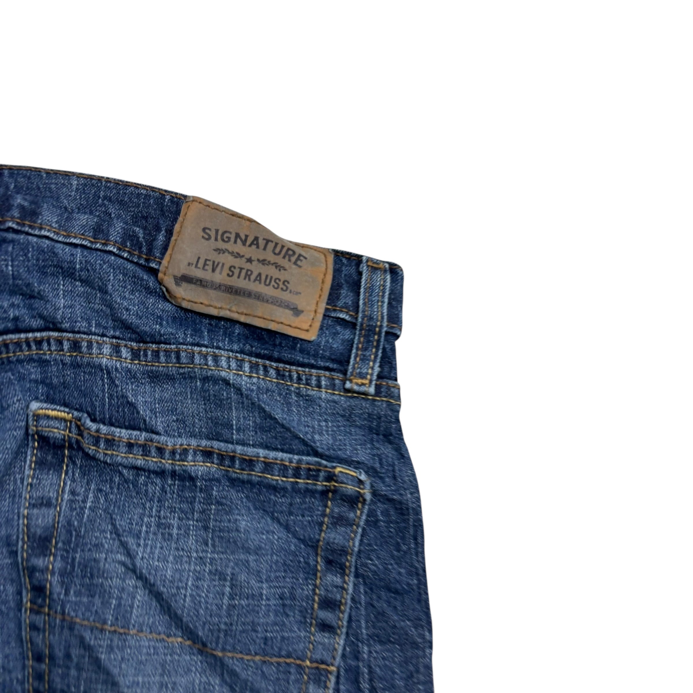 Levis Signature Jeans W32 L30 Mens Mid Blue Regular Straight Stretch Denim (E)