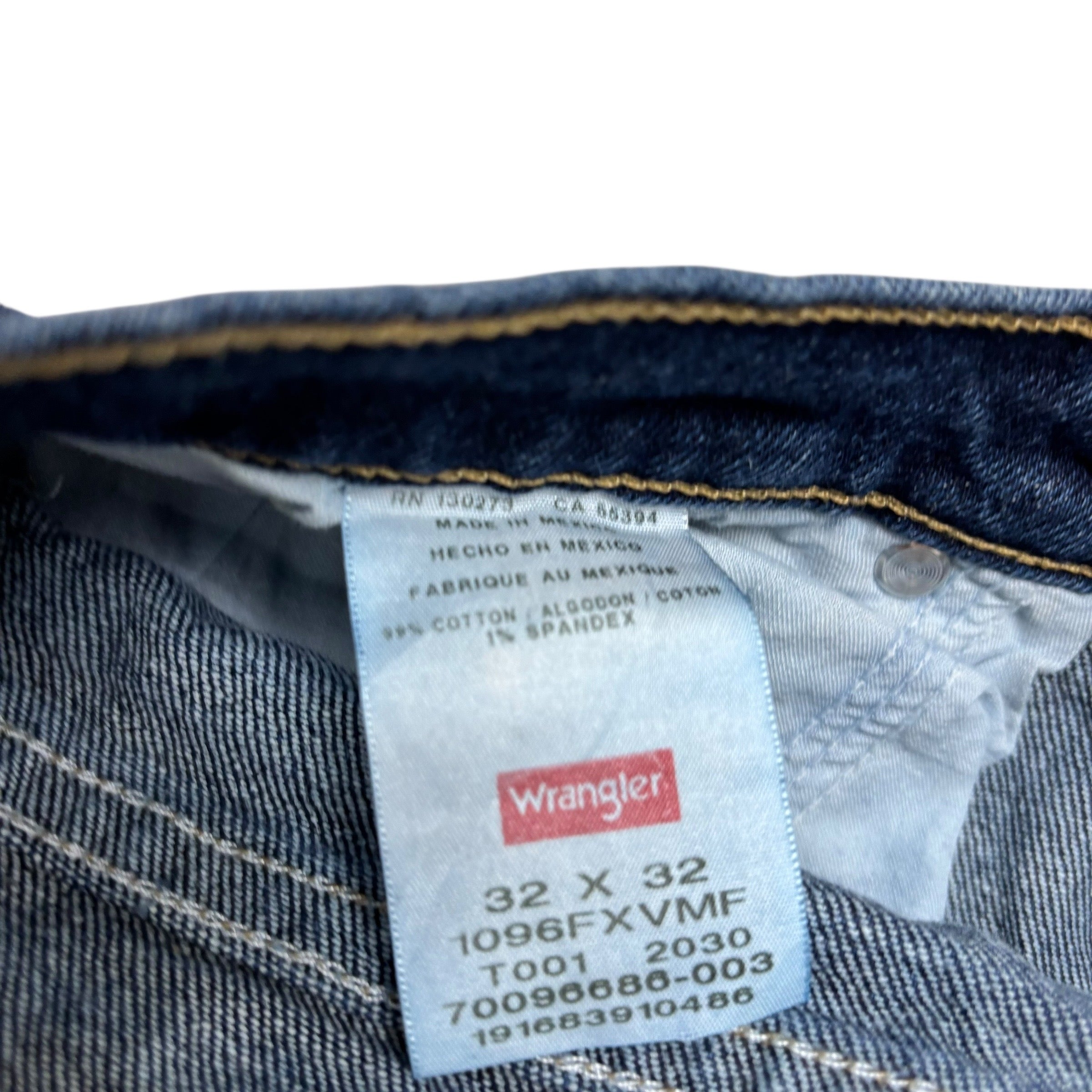 Wrangler Jeans W32 L32 Mens Dark Blue Regular Straight Fit Stretch Denim (E)