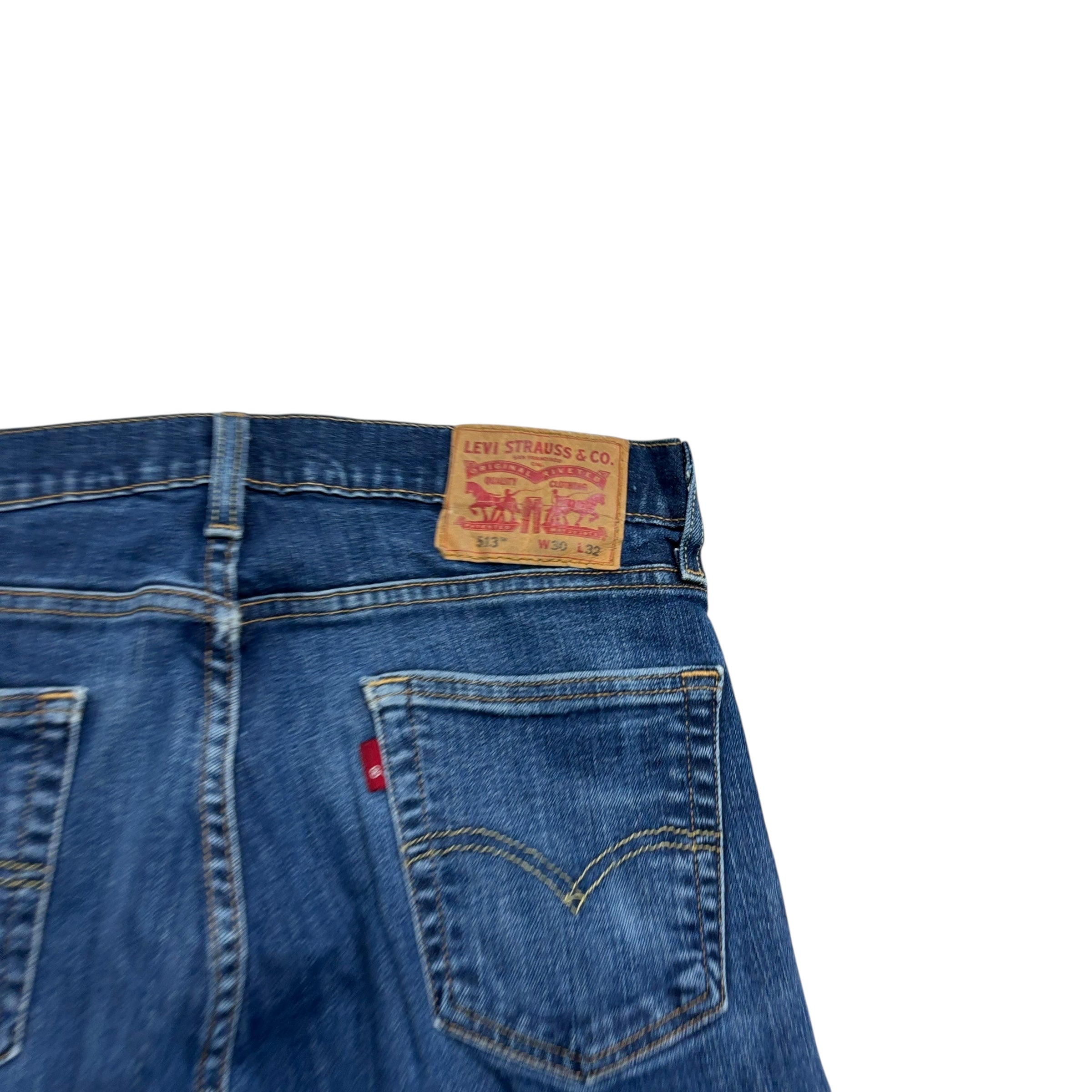 Levis 513 Jeans W30 L32 Mens Dark Blue Slim Straight Fit Stretch Distressed