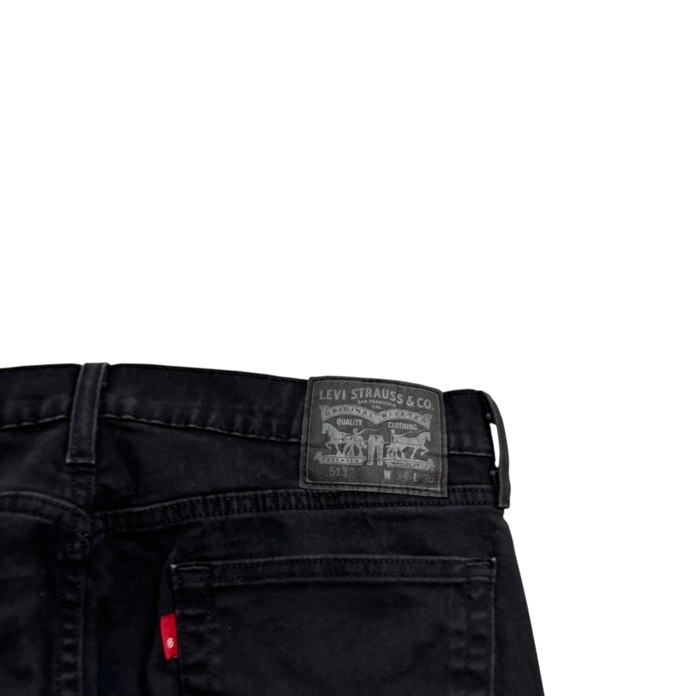Levis 513 Jeans W34 L30 Mens Black Slim Straight Fit Stretch Denim (E)