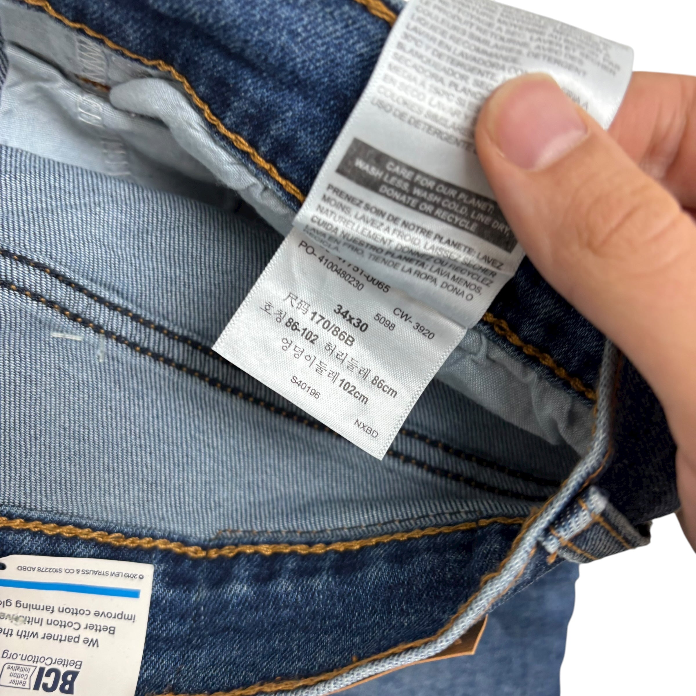 Levis Denizen Jeans W34 L30 Mens Mid Blue Athletic Tapered Fit Stretch (E)