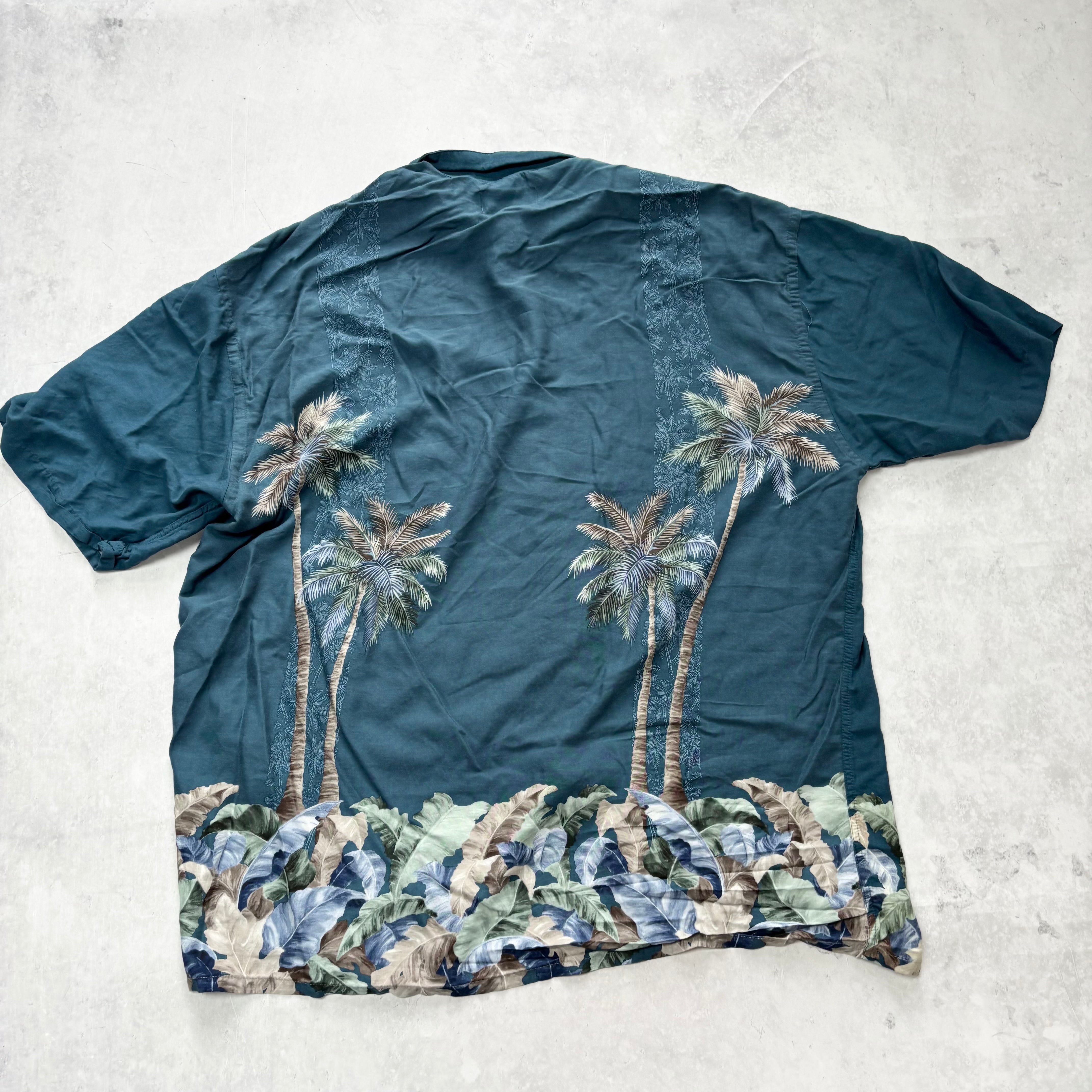 Vintage Hawaiian Shirt Mens XXL Blue Floral Aloha Short Sleeve Rayon (E)