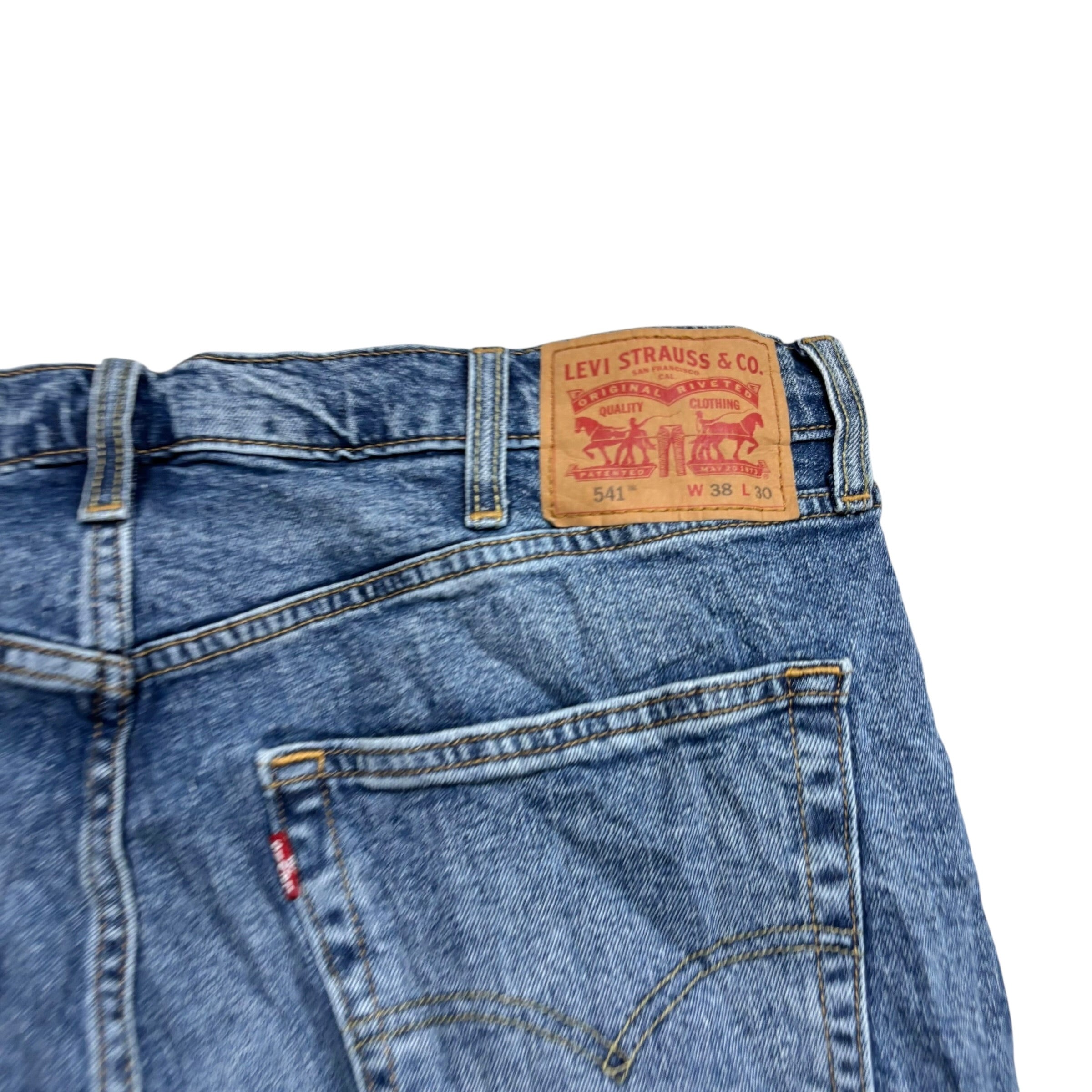 Levis 541 Jeans W38 L30 Mens Mid Blue Athletic Tapered Fit Stretch Denim (E)