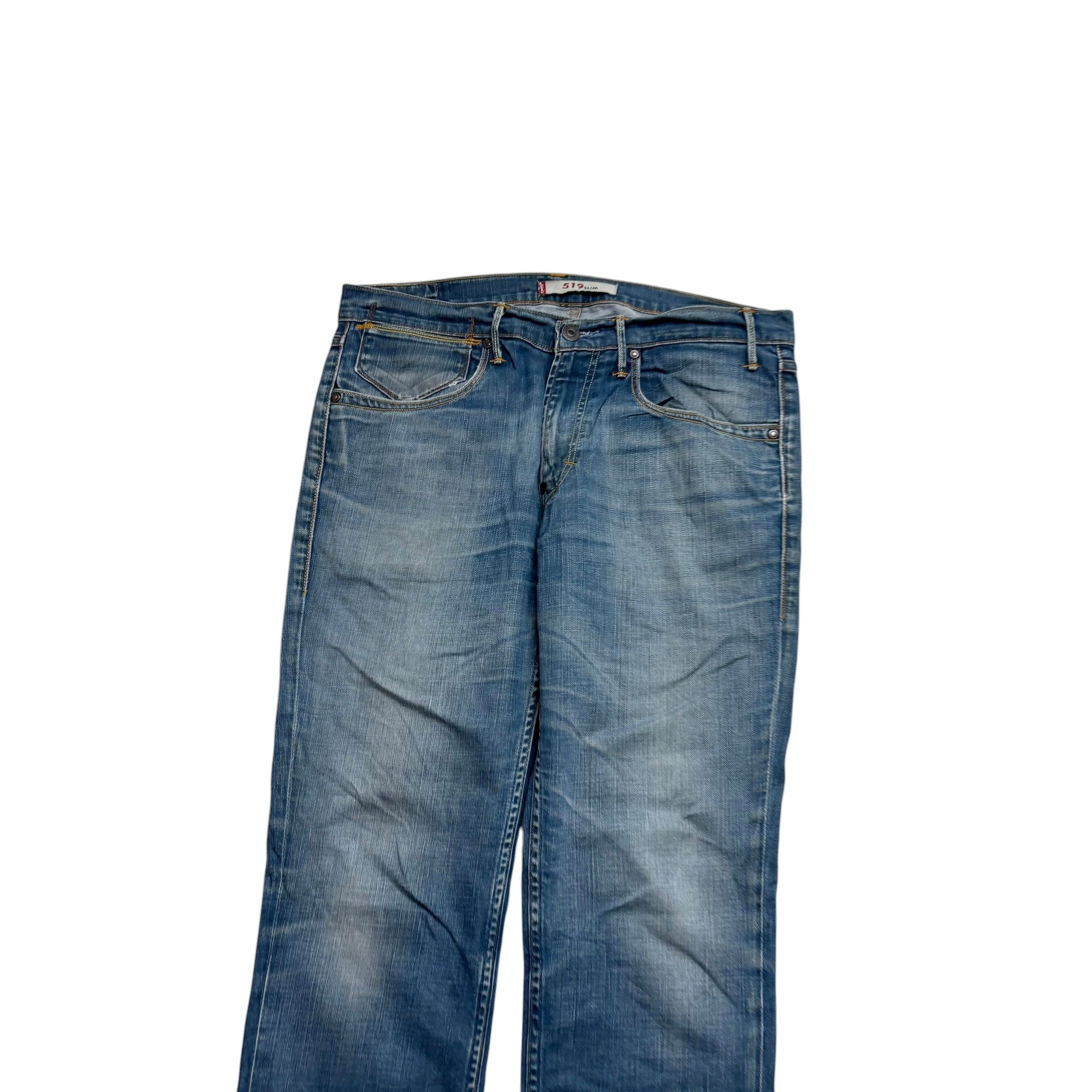 Levis 519 Jeans W36 L34 Mens Mid Blue Slim Fit Stretch Vintage Denim (E)