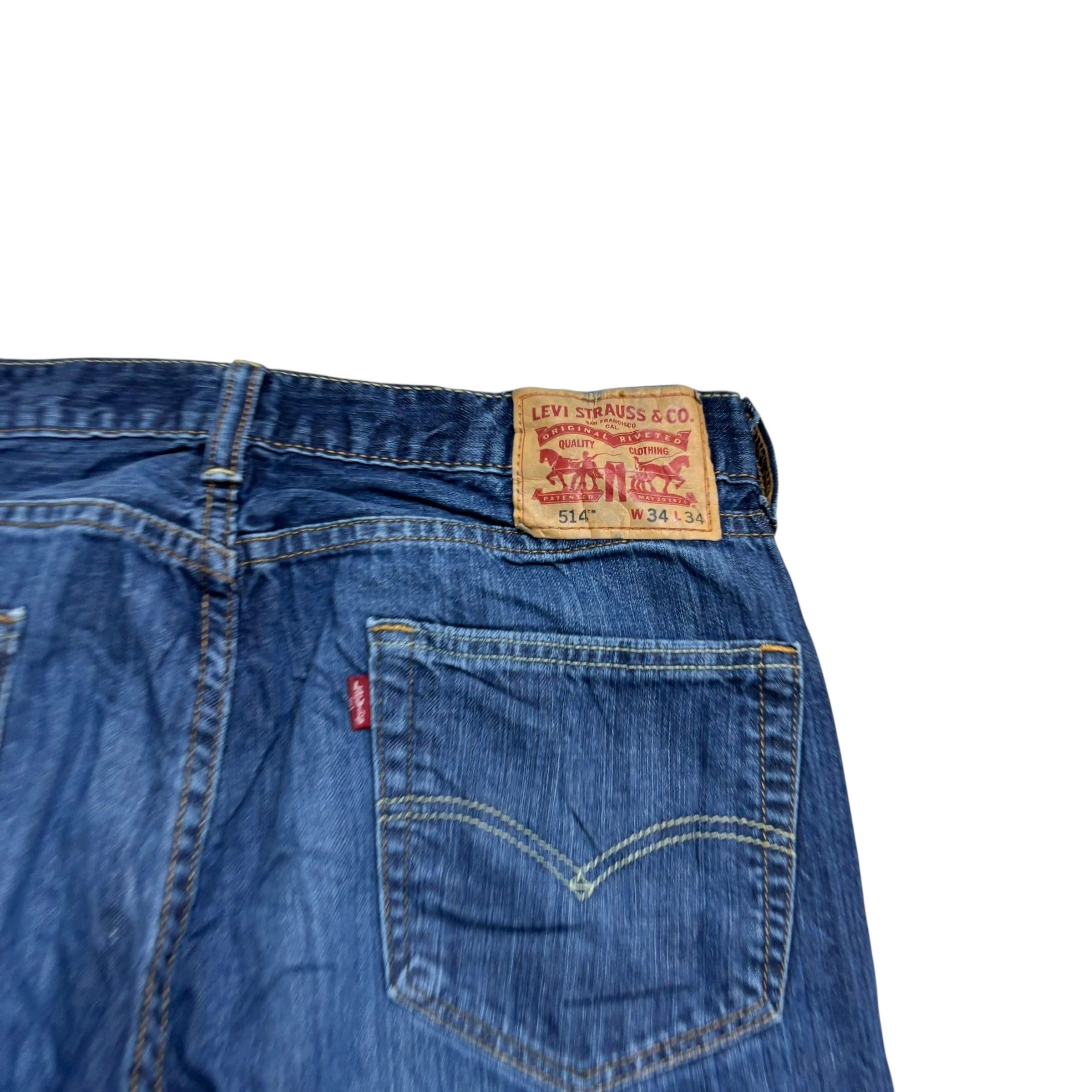 Levis 514 Jeans W34 L34 Mens Dark Blue Regular Straight Fit Denim (E)