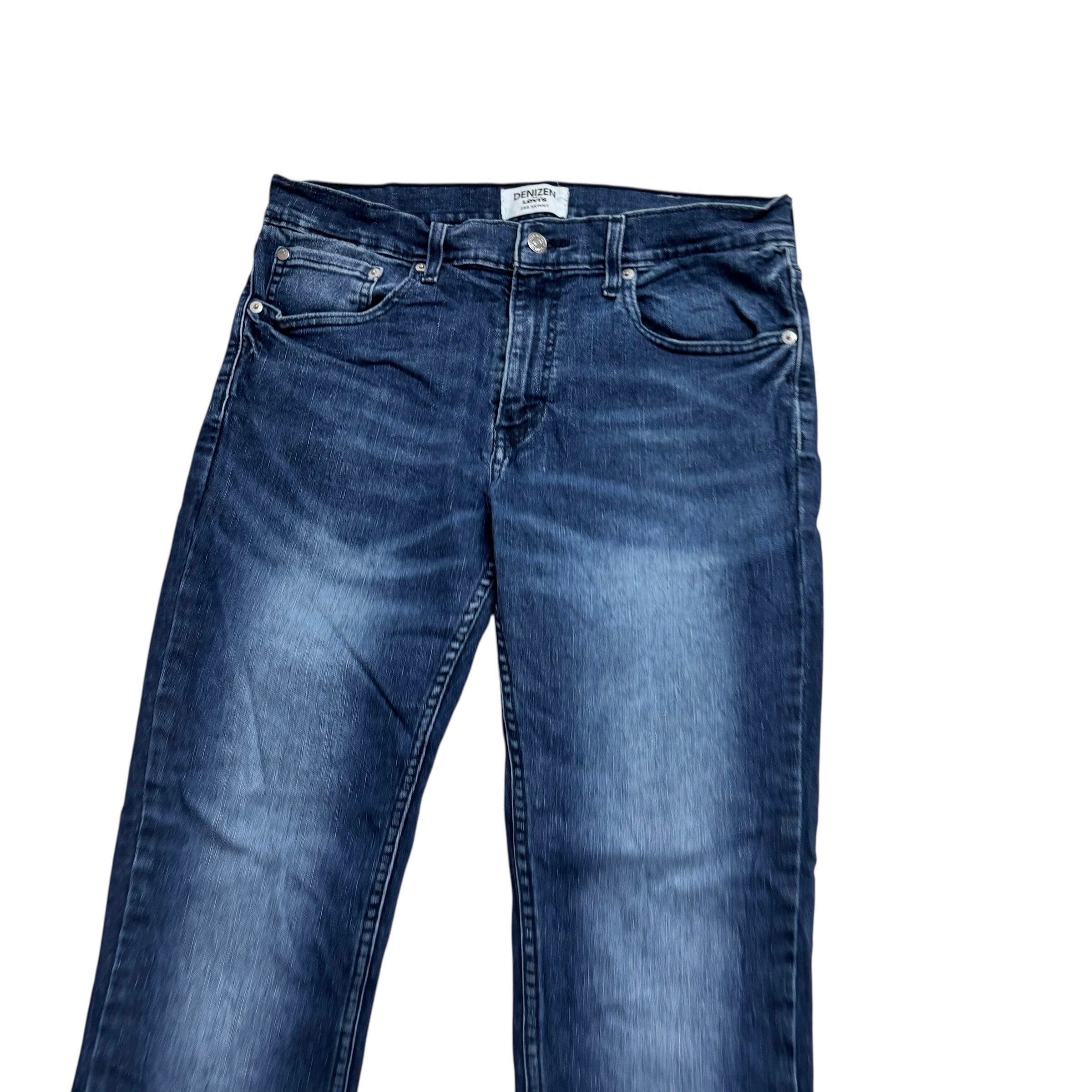 Levis Denizen Jeans W34 L32 Mens Navy Blue Skinny Fit Stretch Denim (E)