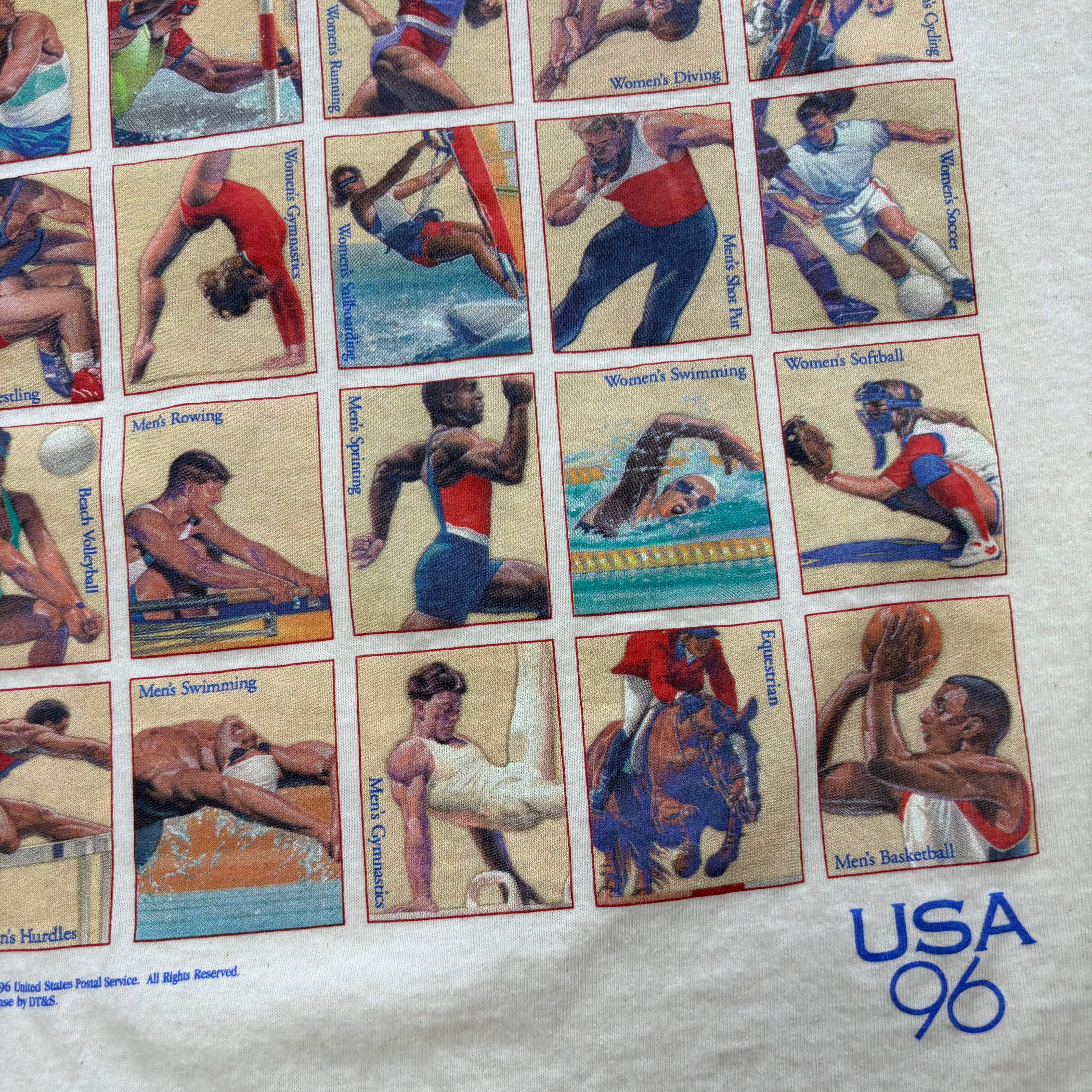 Vintage T Shirt Mens XL Beige Single Stitch Graphic Print 90s Olympics (E)