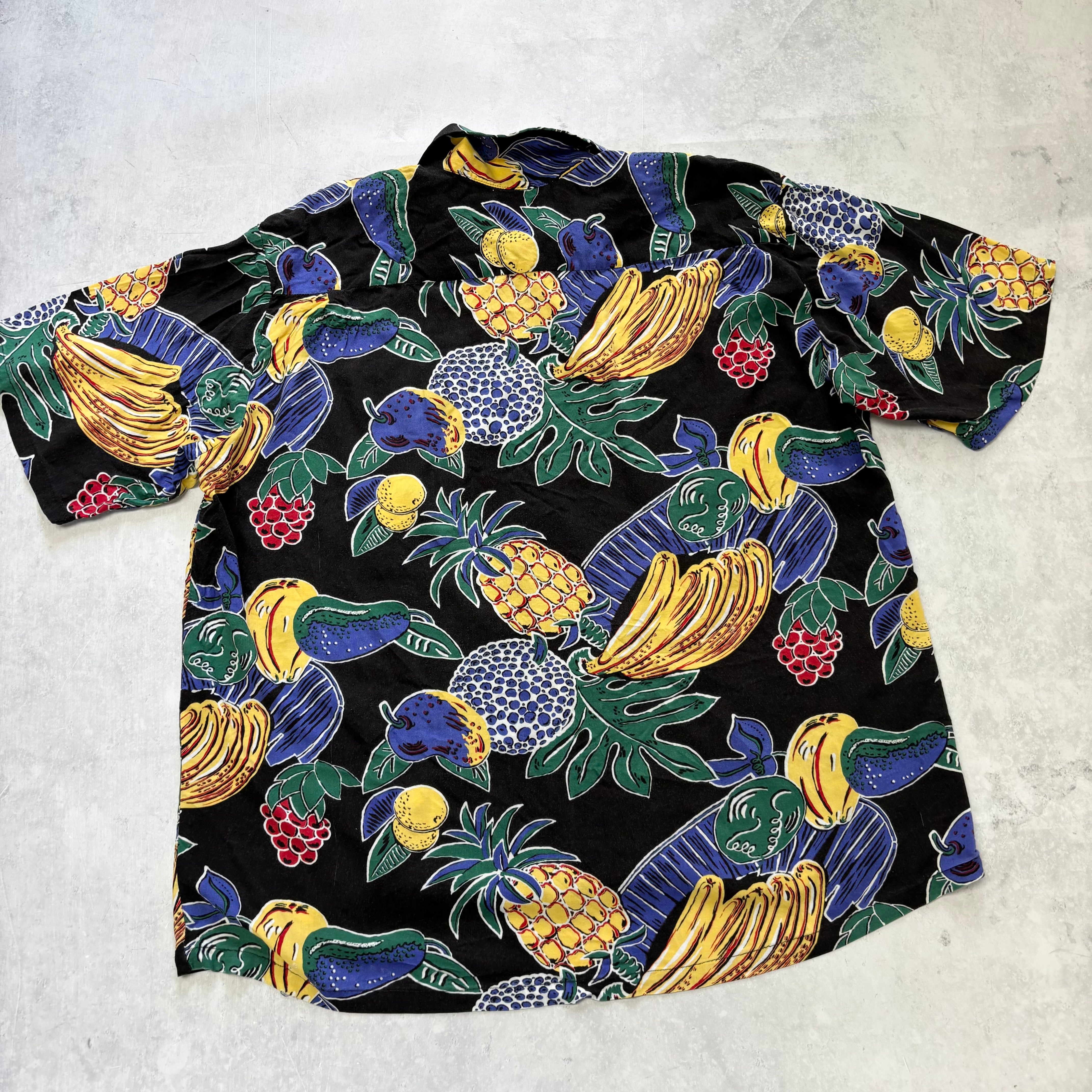 Vintage Hawaiian Shirt Mens XL Black Floral Aloha Rayon