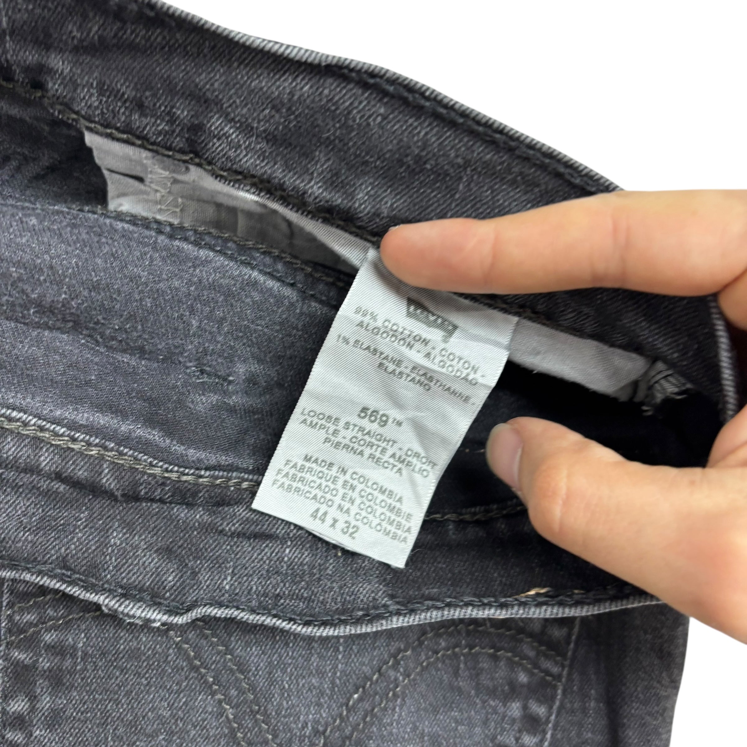 Levis 569 Jeans W44 L31 Mens Black Baggy Relaxed Straight Fit Stretch Vintage