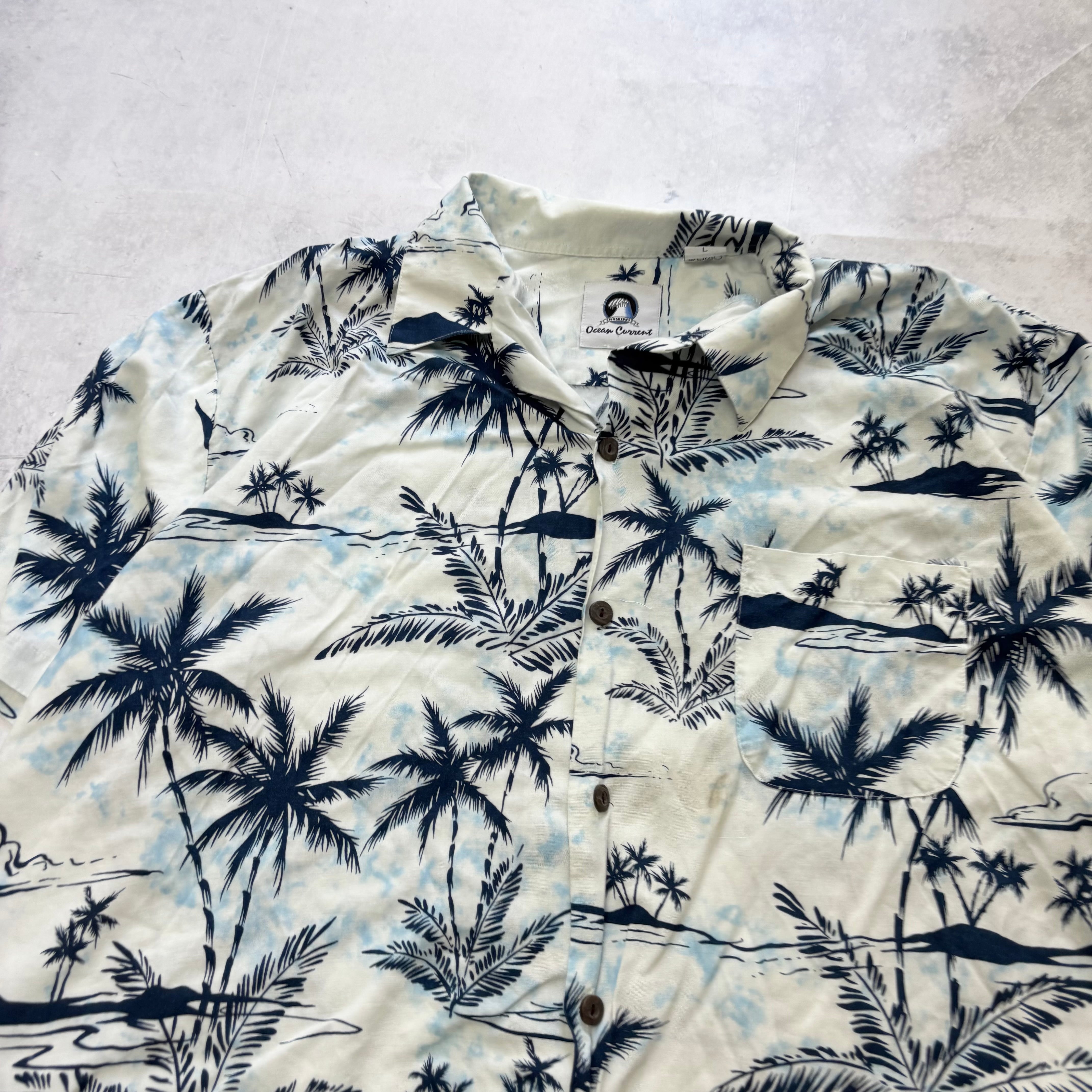 Hawaiian Shirt Mens Large White Floral Aloha Short Sleeve Rayon