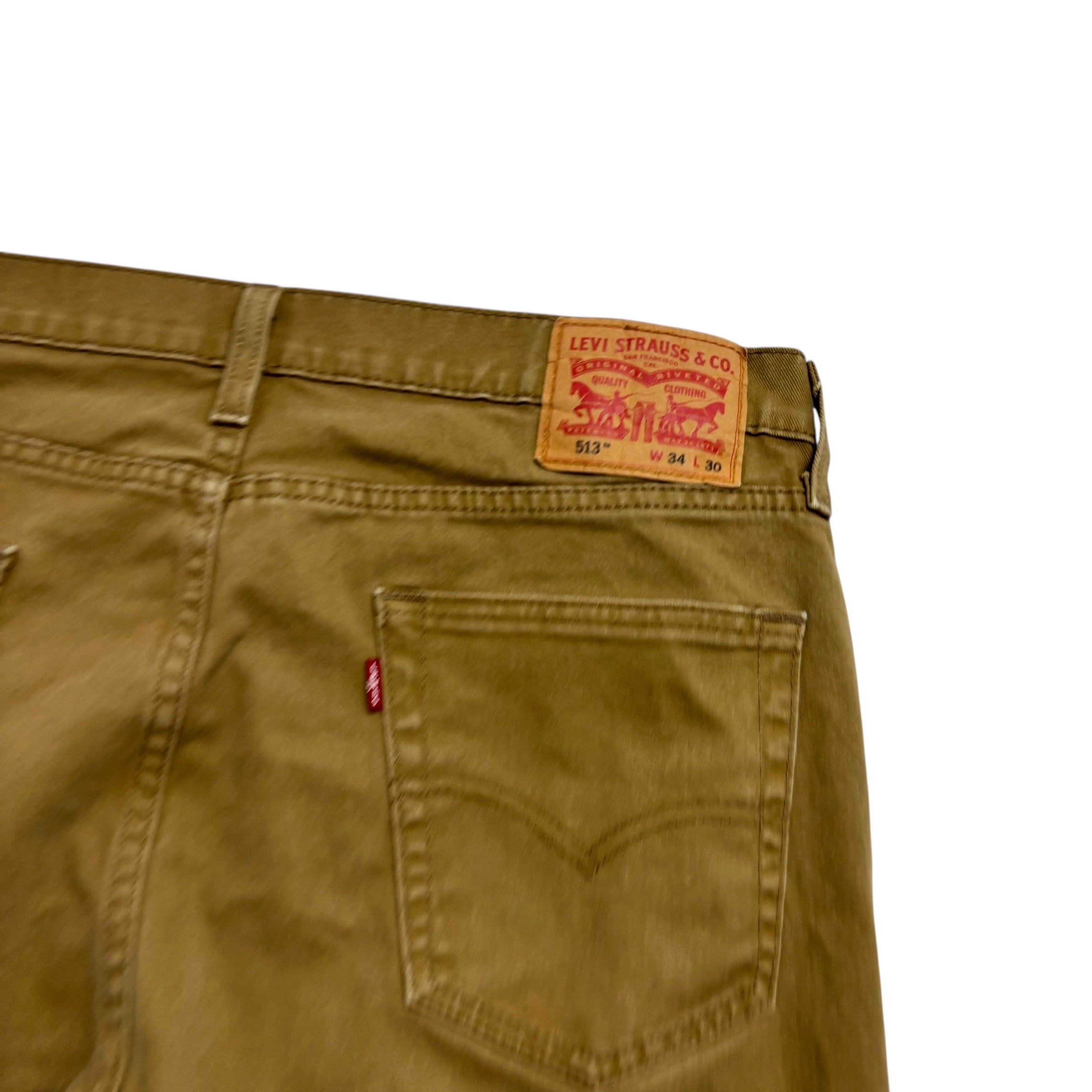 Levis 513 Jeans W34 L29 Mens Tan Slim Straight Fit Stretch Denim