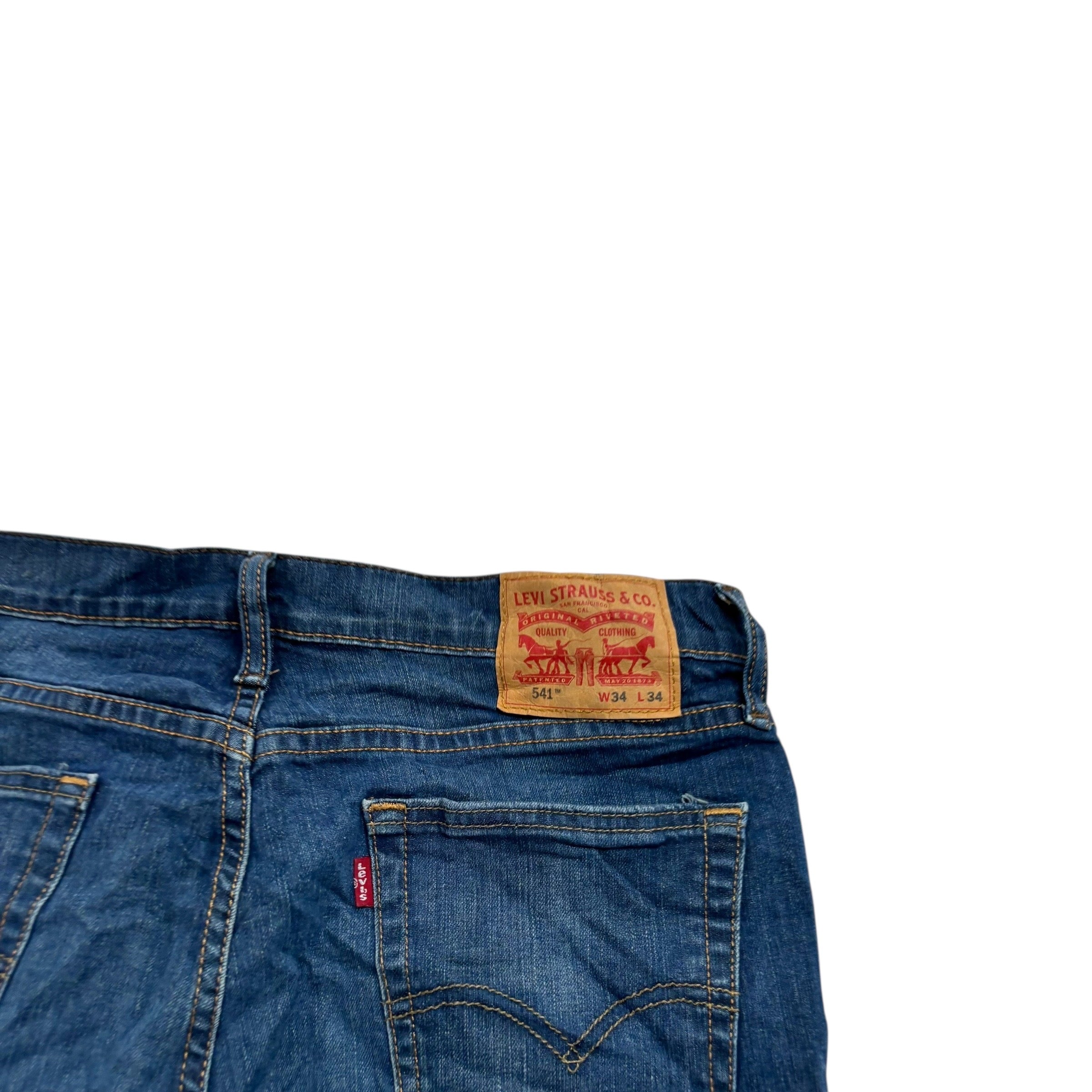 Levis 541 Jeans W34 L32 Mens Dark Blue Athletic Tapered Fit Stretch Denim (E)