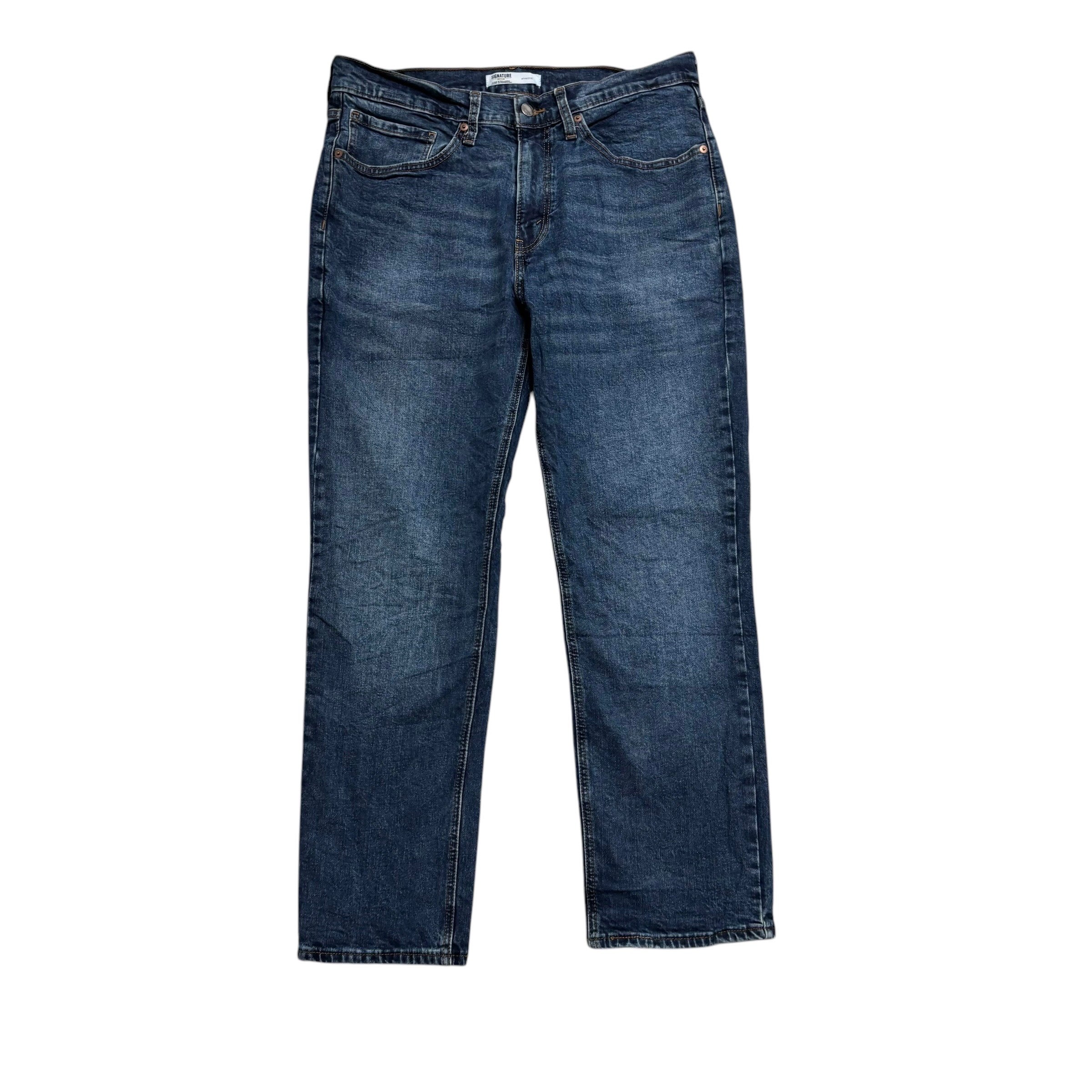 Levis Signature Jeans W34 L30 Mens Mid Blue Athletic Tapered Fit Stretch Denim