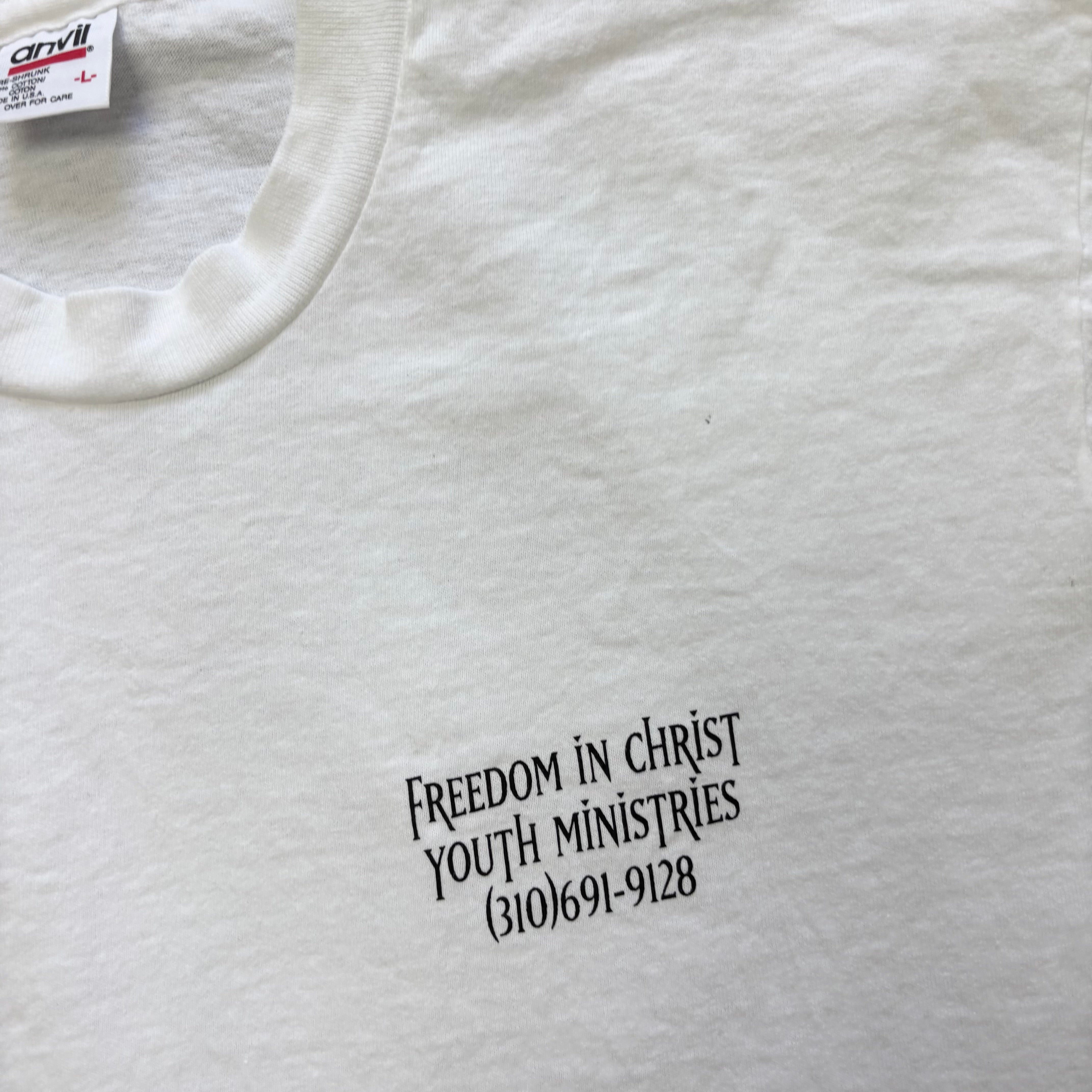 Vintage T Shirt Mens Large White Single Stitch Graphic Print 90s USA (E)