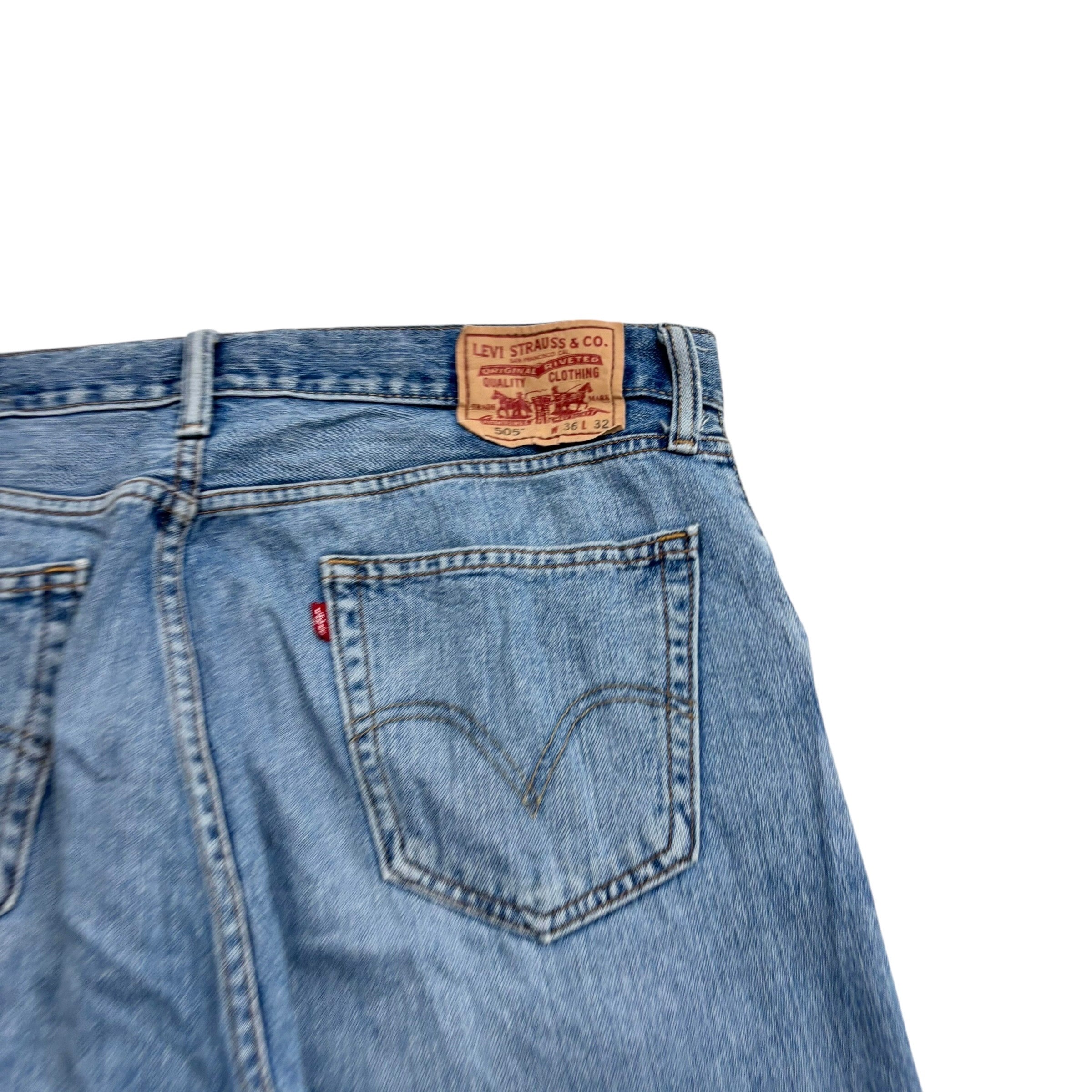 Levis 505 Jeans W36 L32 Mens Light Blue Regular Straight Fit Vintage Denim