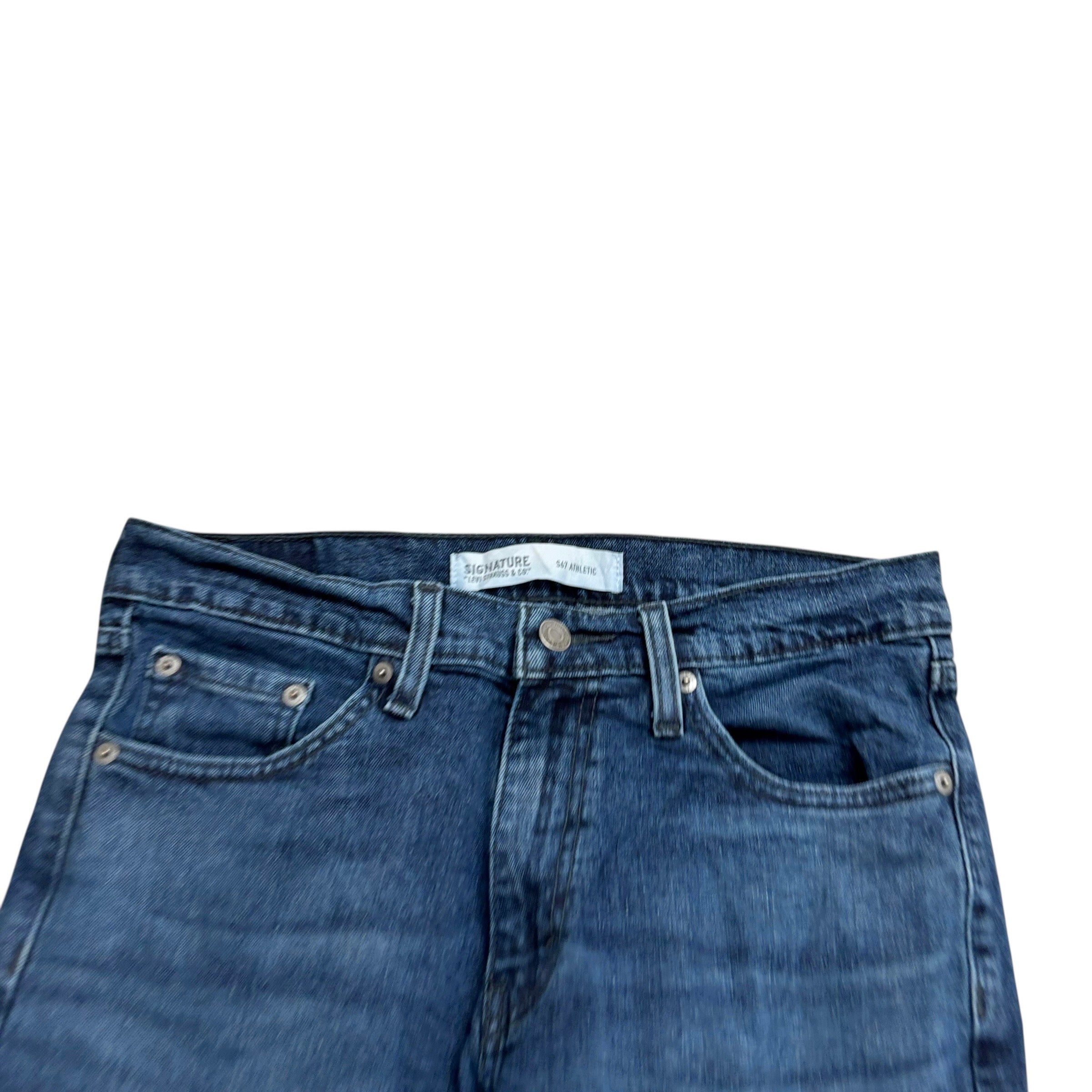 Levis Signature Jeans W30 L31 Mens Navy Blue Athletic Taper Stretch Denim (E)