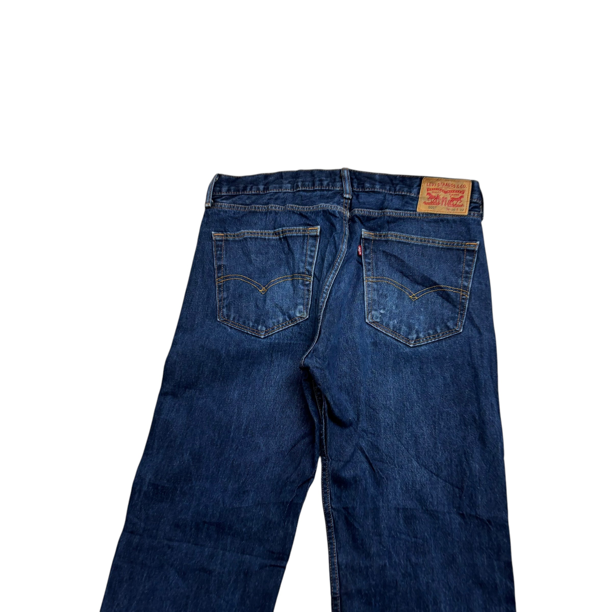 Levis 505 Jeans W36 L32 Mens Dark Blue Regular Straight Fit Denim (E)