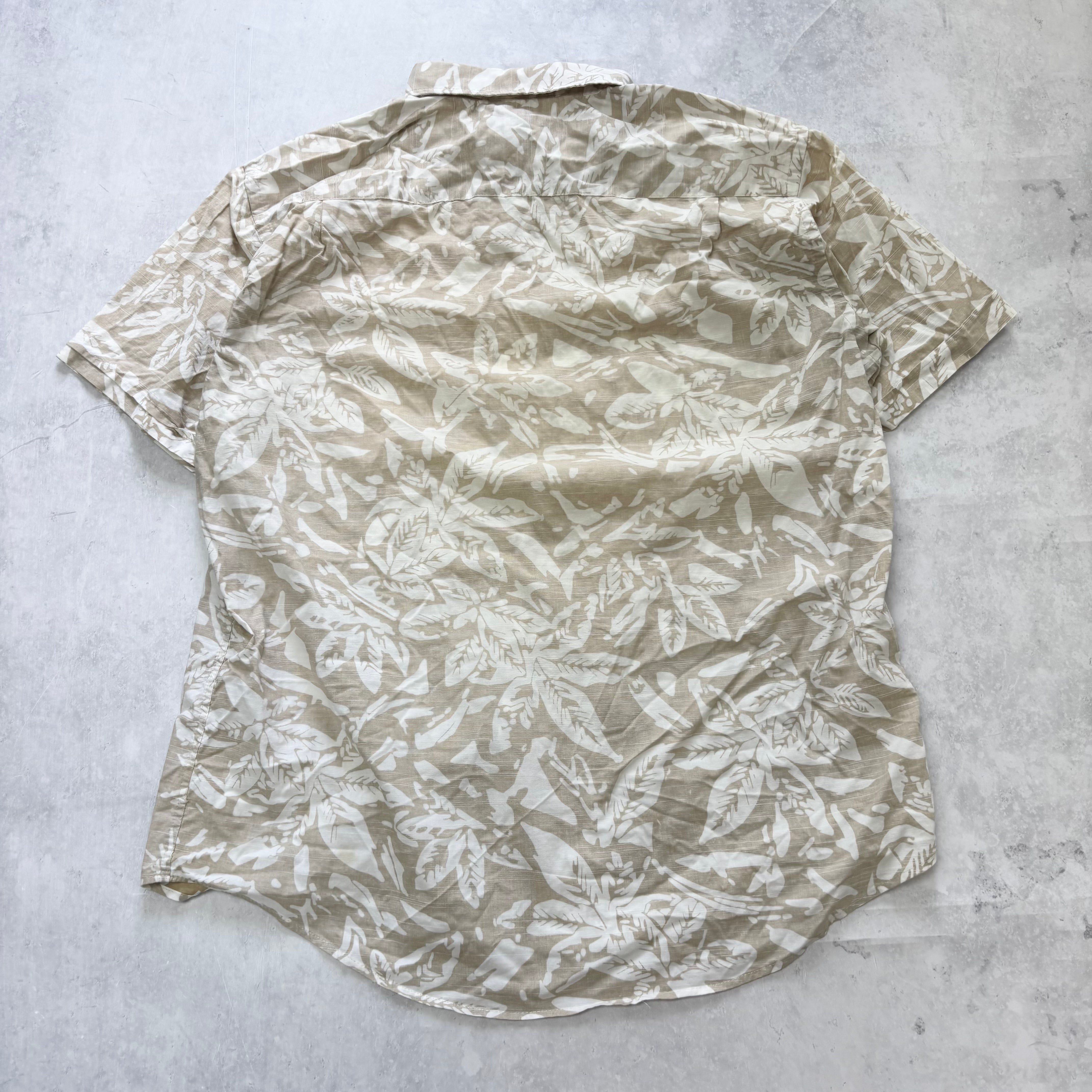 Hawaiian Shirt Mens XL Beige Floral Aloha Short Sleeve Cotton (E)