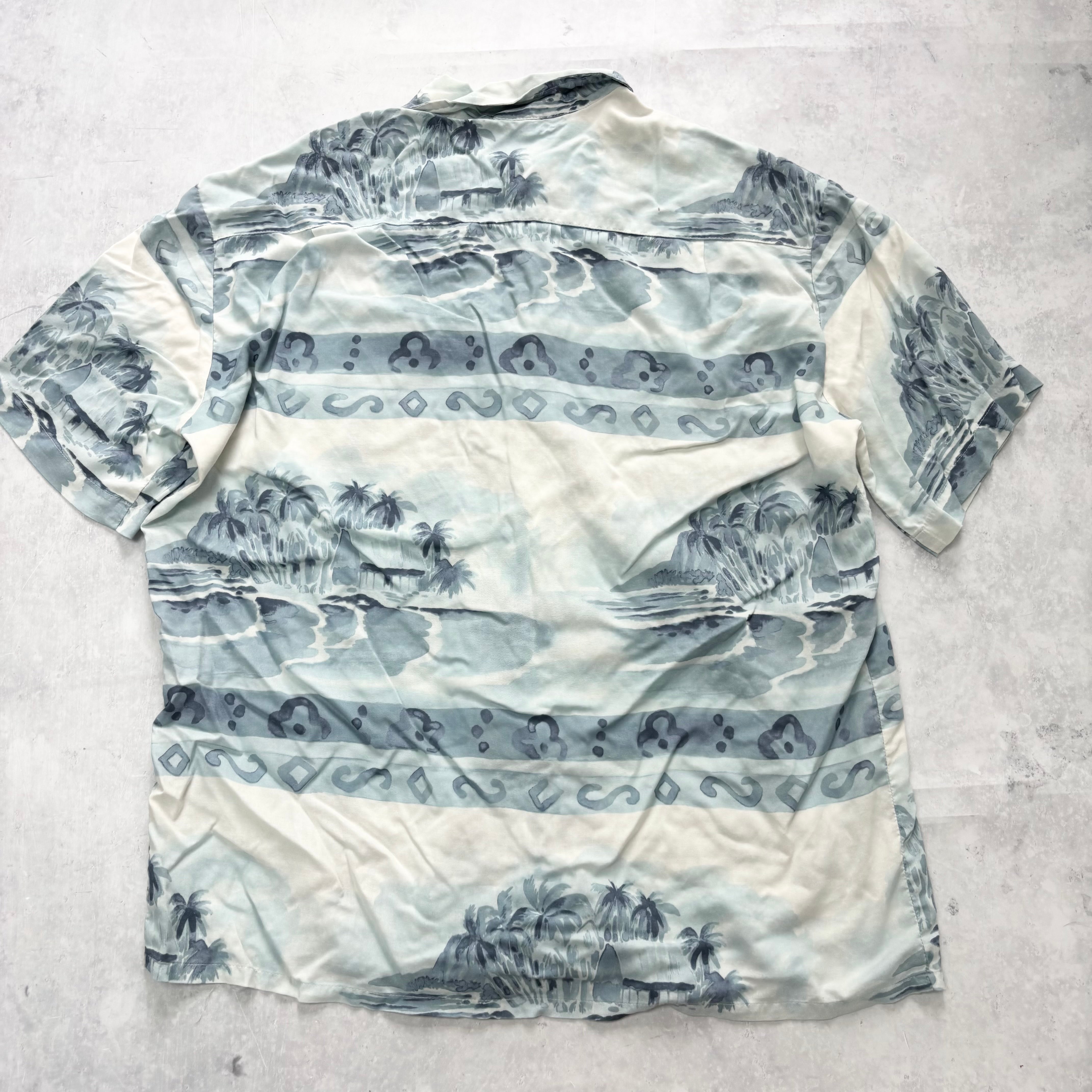 Vintage Hawaiian Shirt Mens XL Blue White Floral Aloha Short Sleeve Rayon (E)