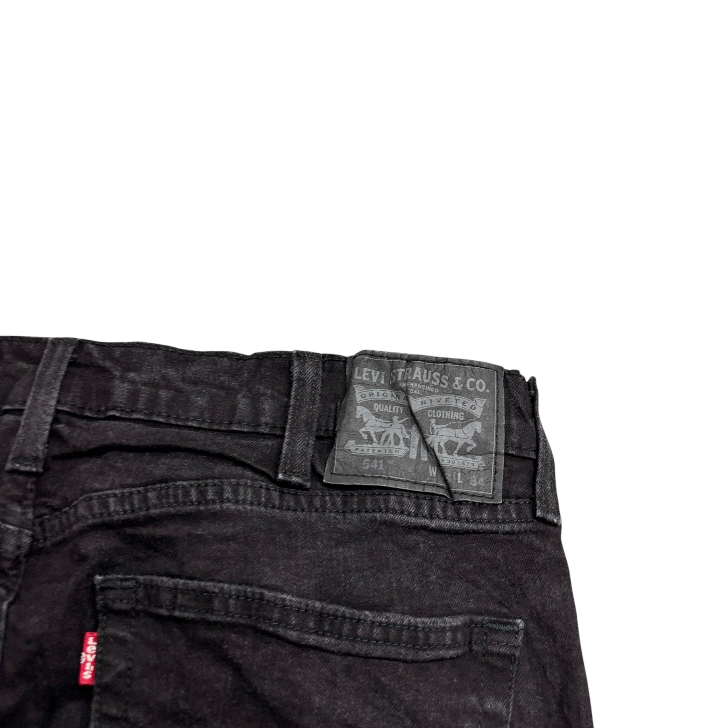 Levis 541 Jeans W36 L34 Mens Black Athletic Tapered Fit Stretch Denim (E)