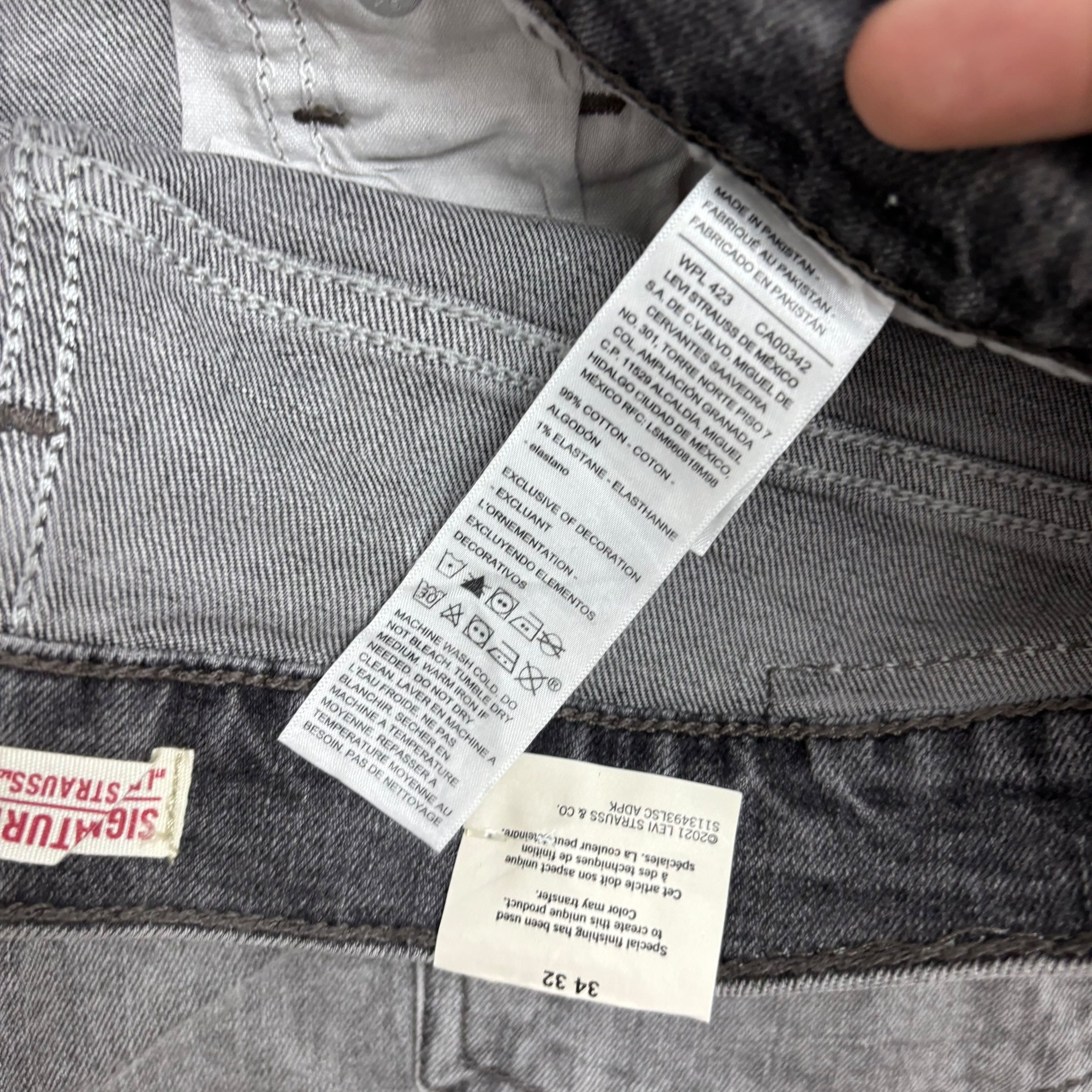Levis Signature Jeans W34 L32 Mens Grey Slim Fit Stretch Denim (E)