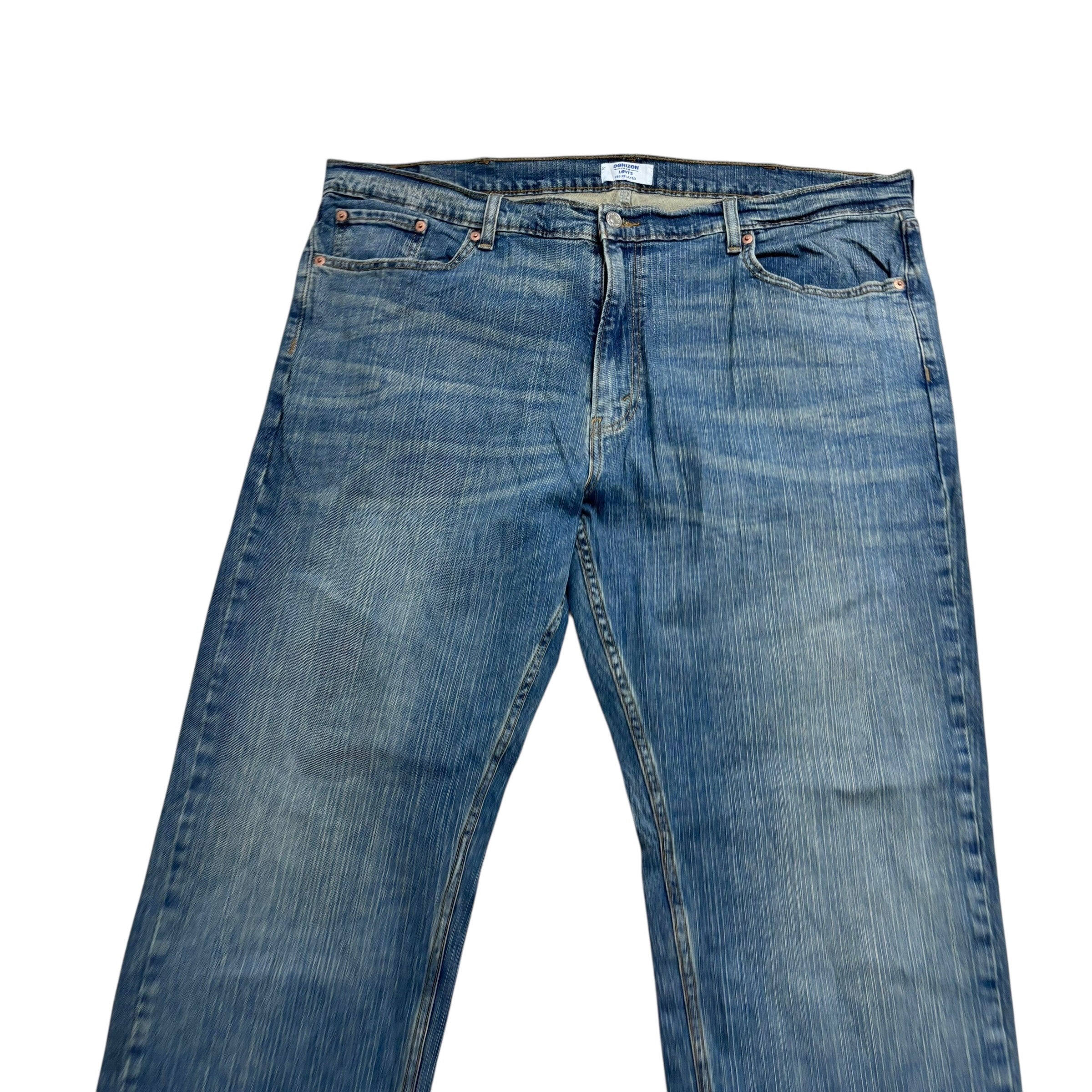 Levis Denizen Jeans W42 L30 Mens Mid Blue Relaxed Straight Stretch Denim (E)