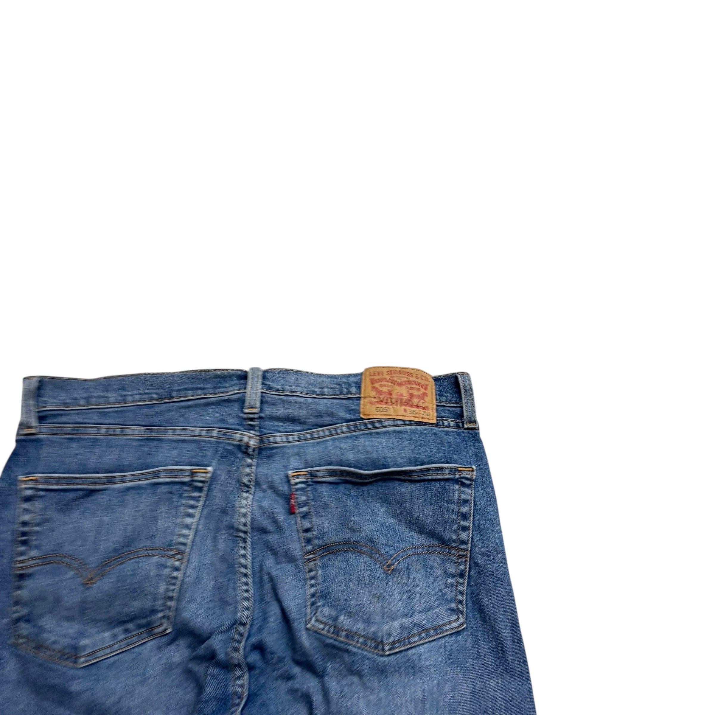 Levis 505 Jeans W36 L30 Mens Mid Blue Regular Straight Fit Stretch Denim (F)