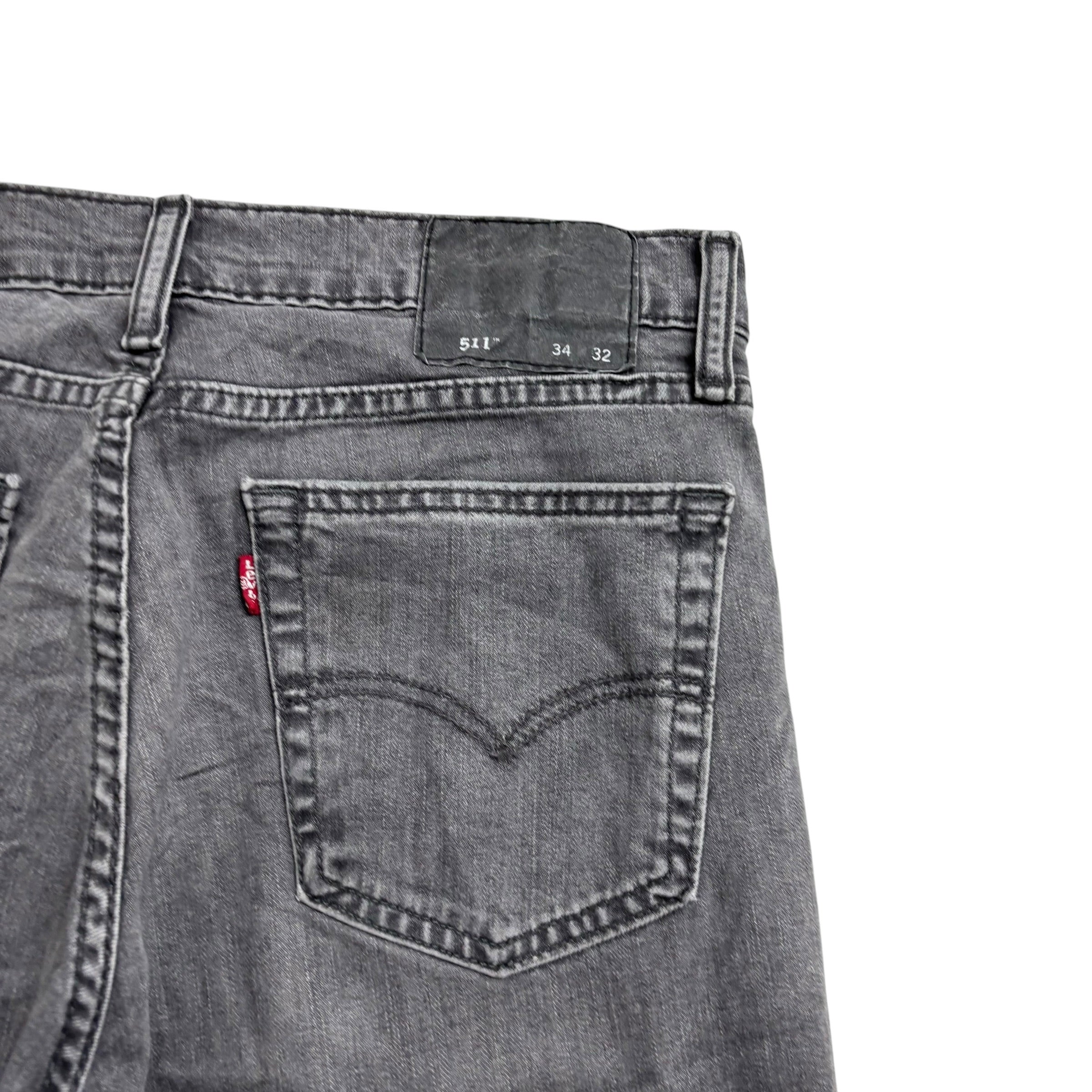 Levis 511 Jeans W34 L32 Mens Grey Slim Fit Stretch Denim (G)