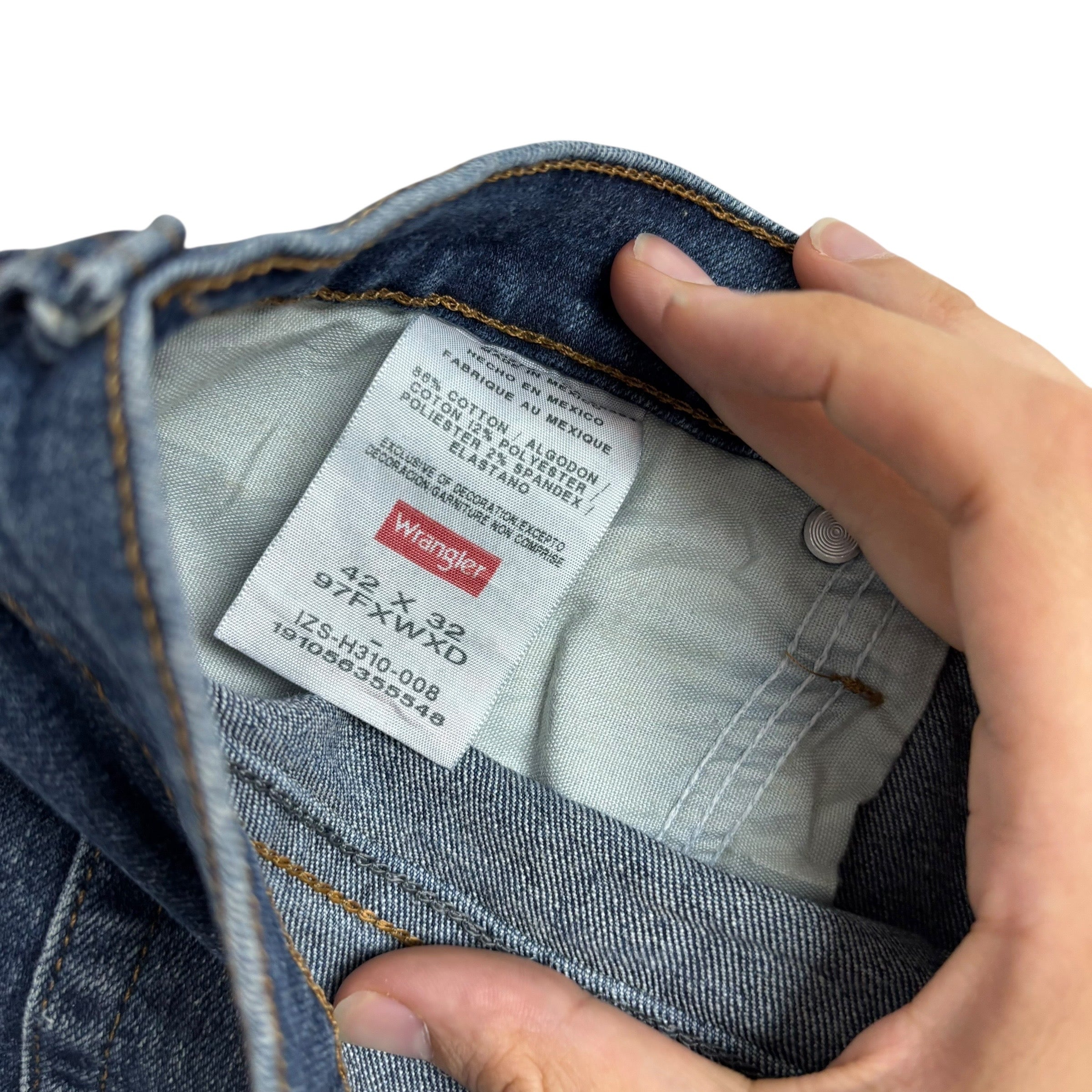 Wrangler Jeans W42 L32 Mens Dark Blue Relaxed Straight Fit Stretch Denim (E)