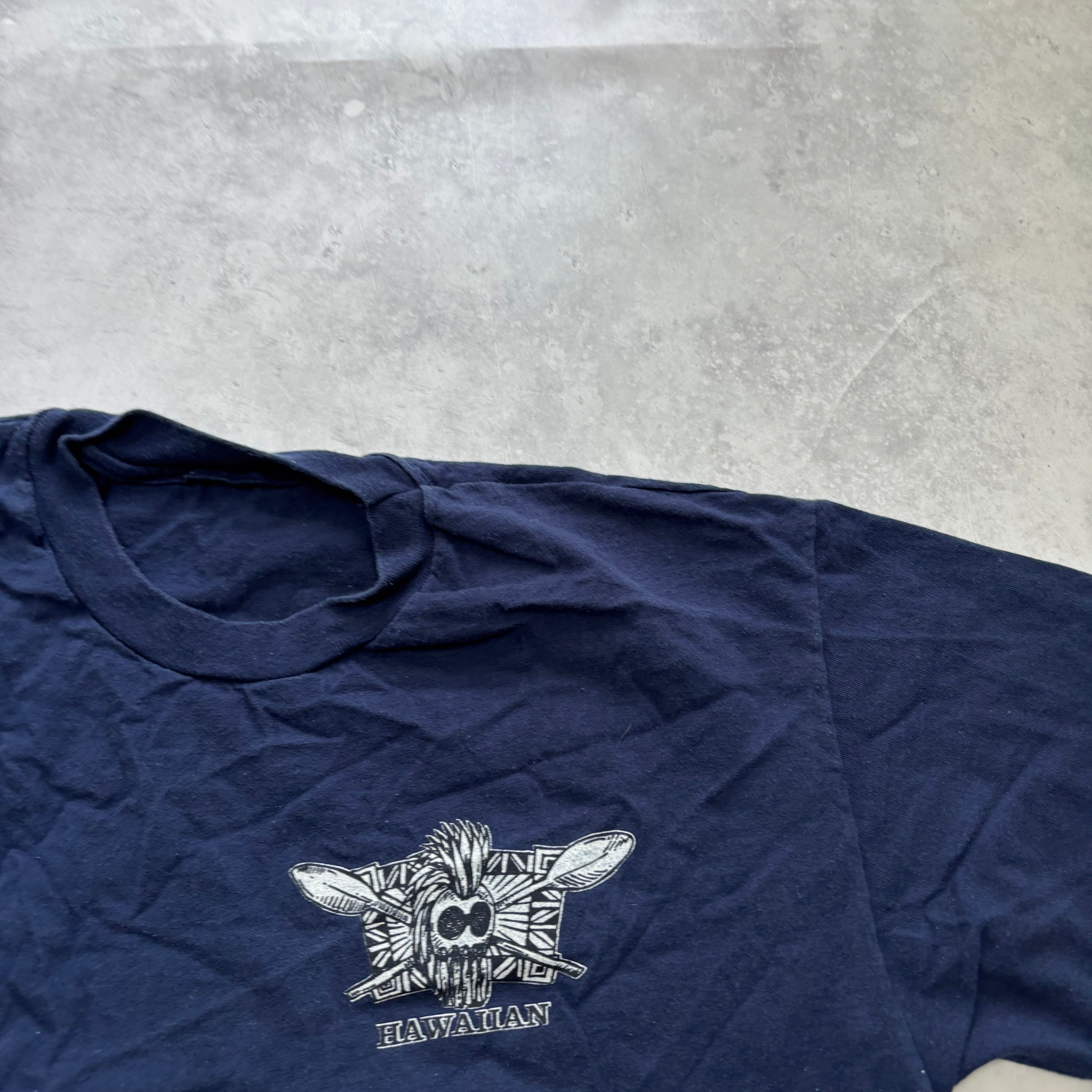 Vintage T Shirt Mens Medium Navy Blue Single Stitch Graphic Print 90s Hawaii