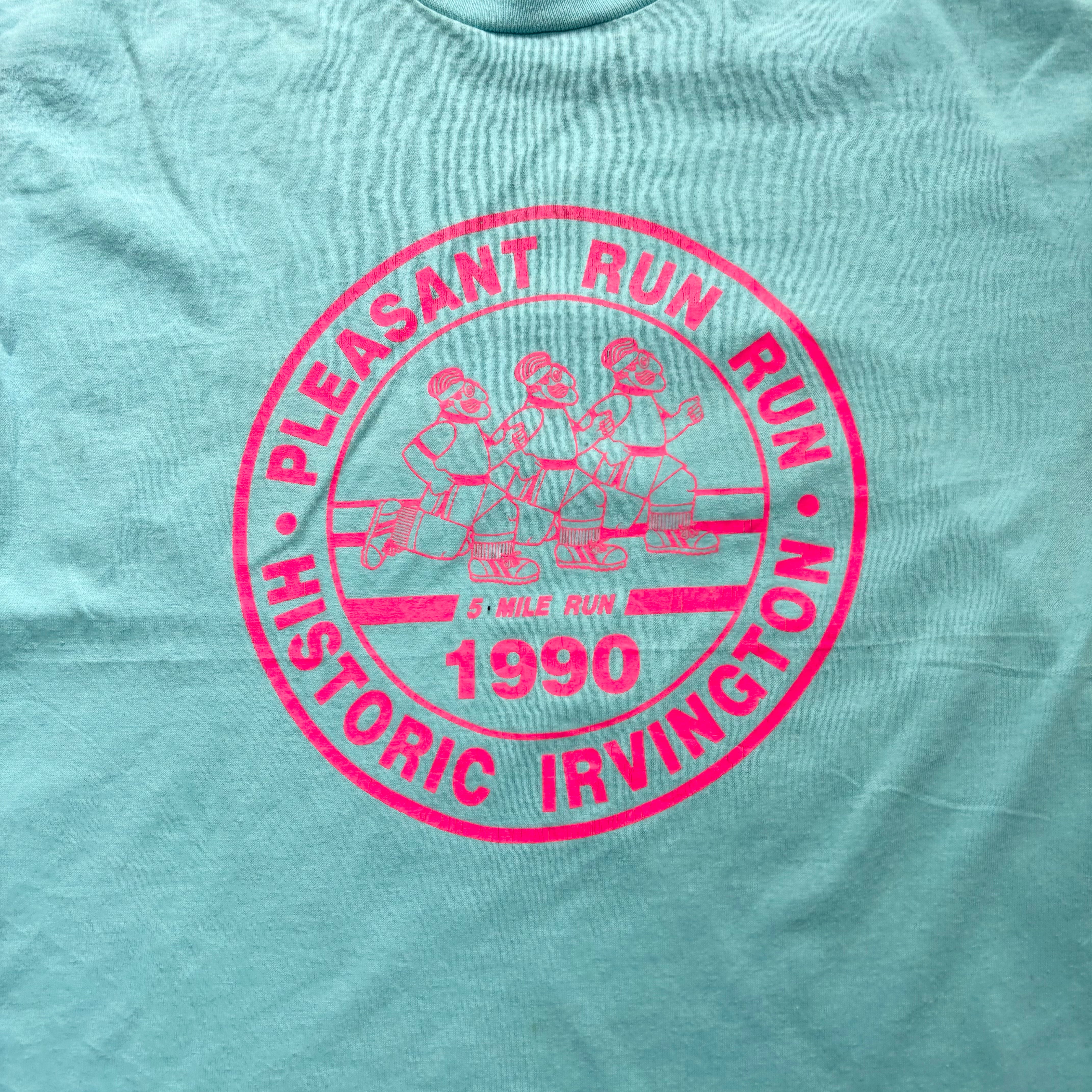 Vintage T Shirt Mens Medium Blue Single Stitch Graphic Print 90s Run Race