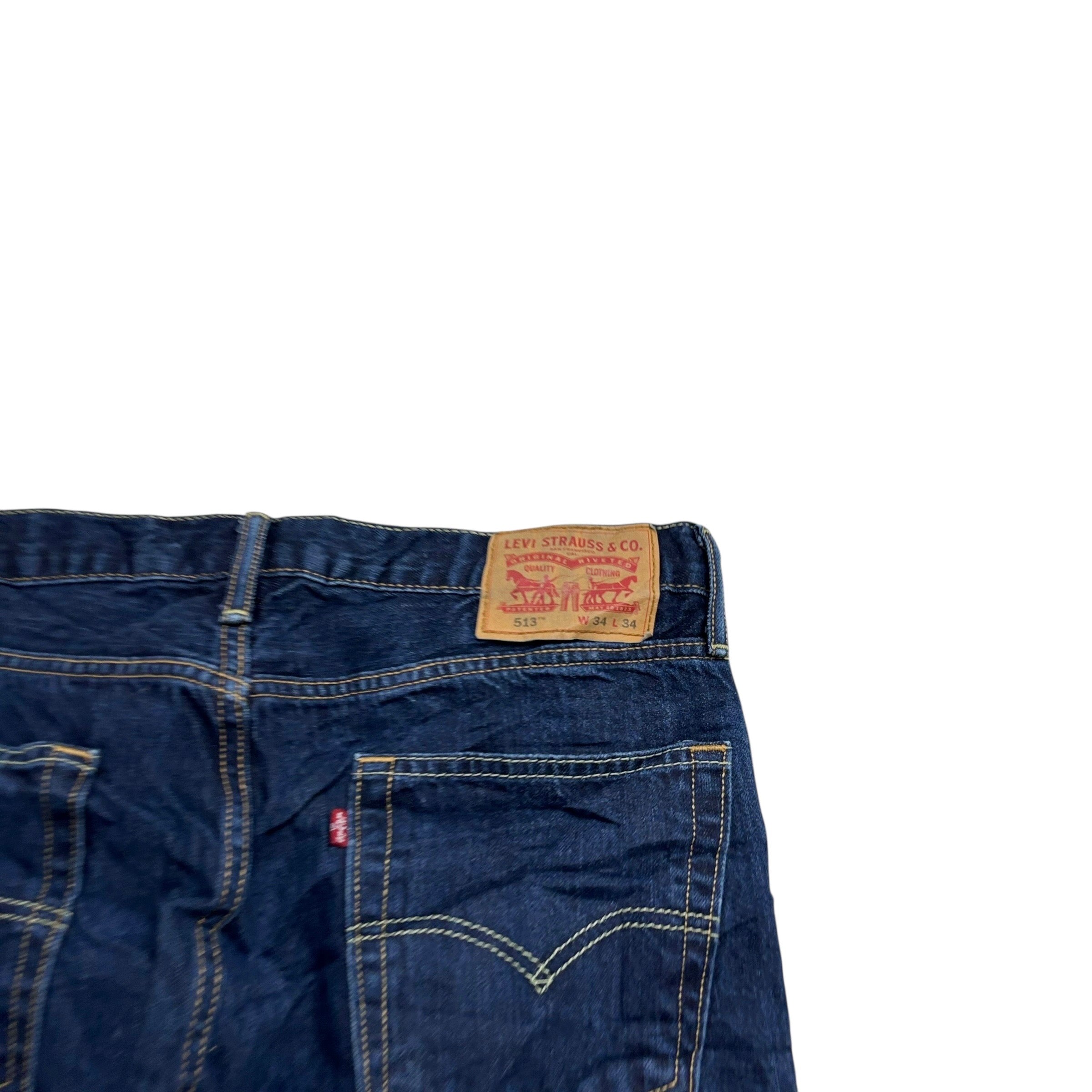 Levis 513 Jeans W34 L34 Mens Dark Blue Slim Straight Fit Denim (E)